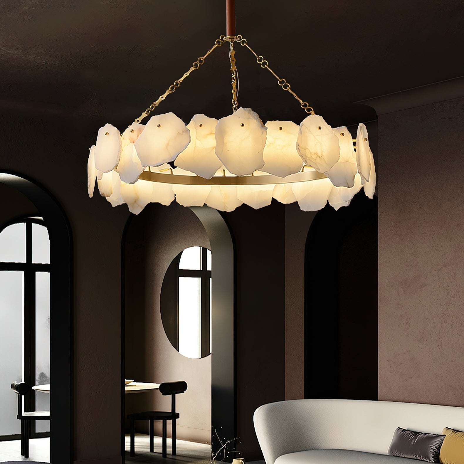Lustre Freyza | Alora postmoderne de luxe en laiton et marbre – salle à manger et salon modernes