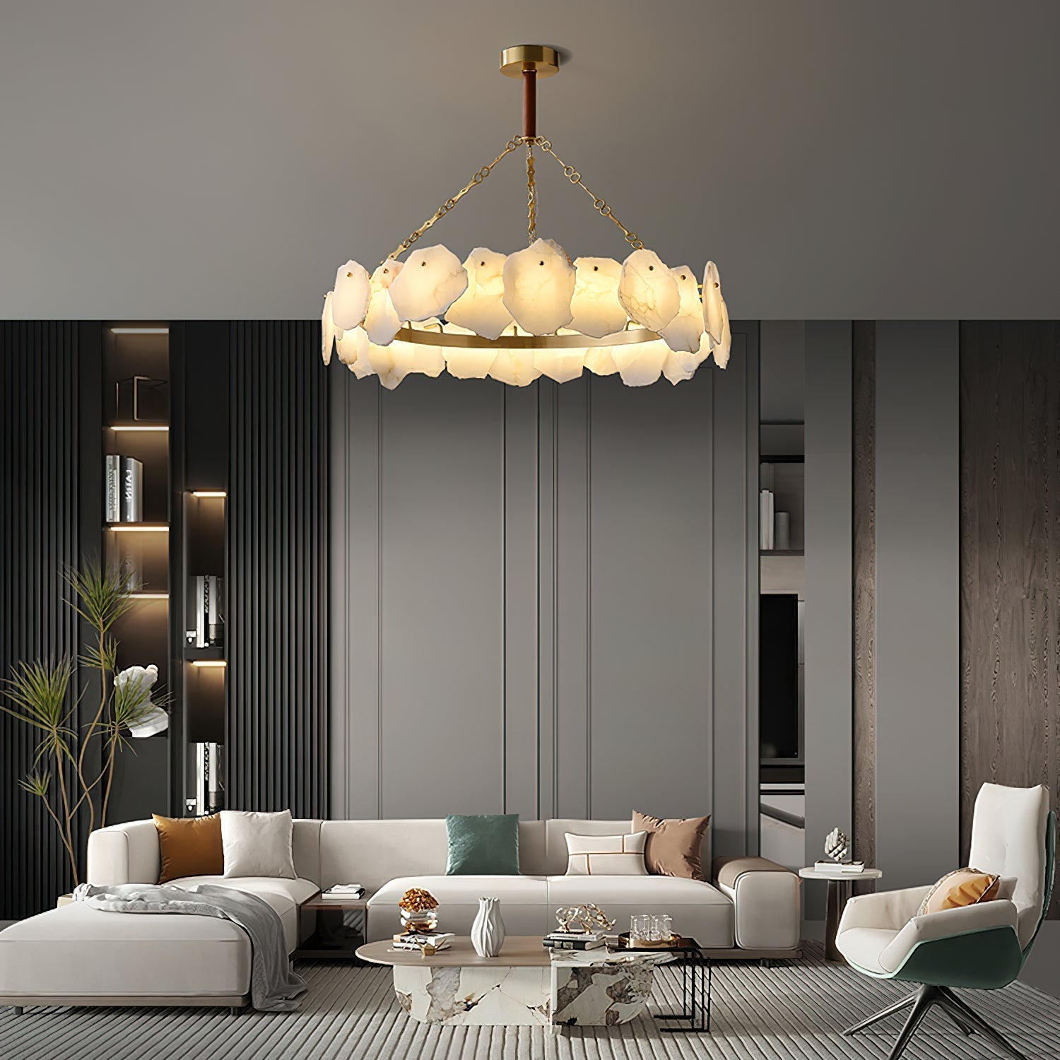 Lustre Freyza | Alora postmoderne de luxe en laiton et marbre – salle à manger et salon modernes
