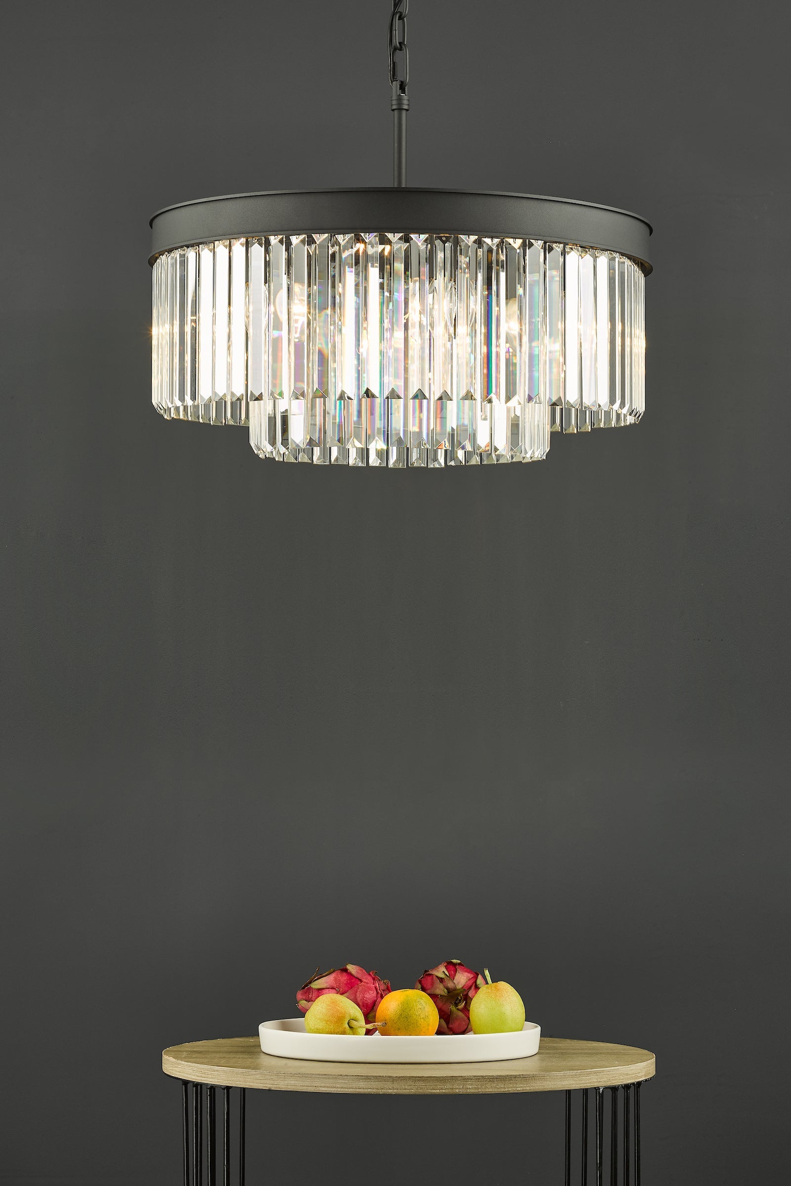 Freyza - Lustre suspendu à 6 lumières Dar Celeus, anthracite et cristal