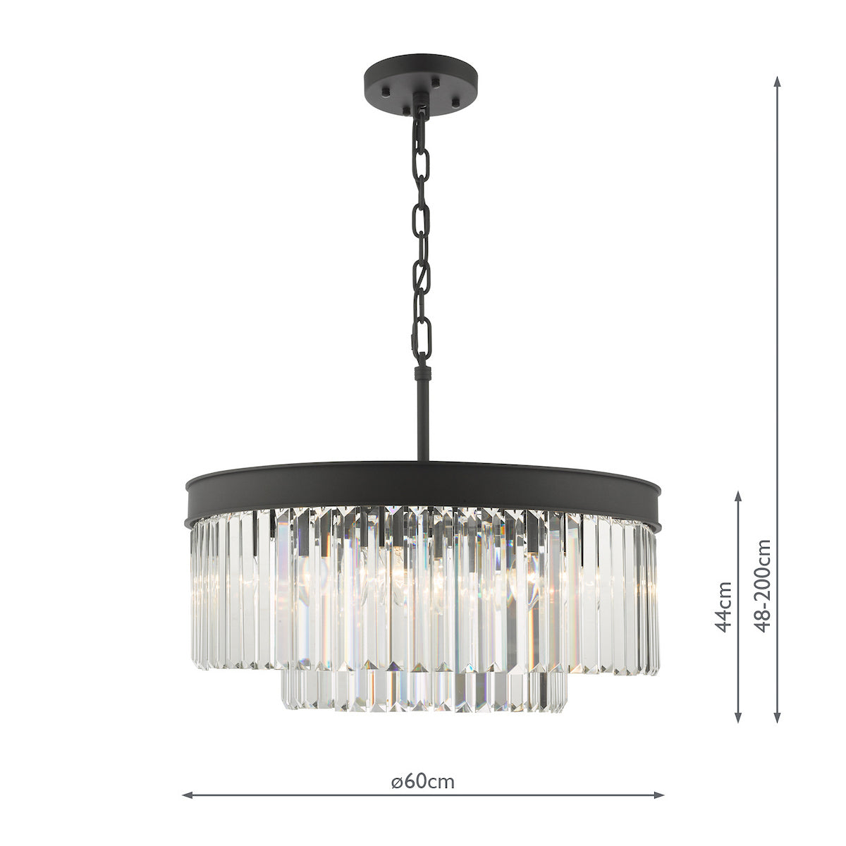 Freyza - Lustre suspendu à 6 lumières Dar Celeus, anthracite et cristal