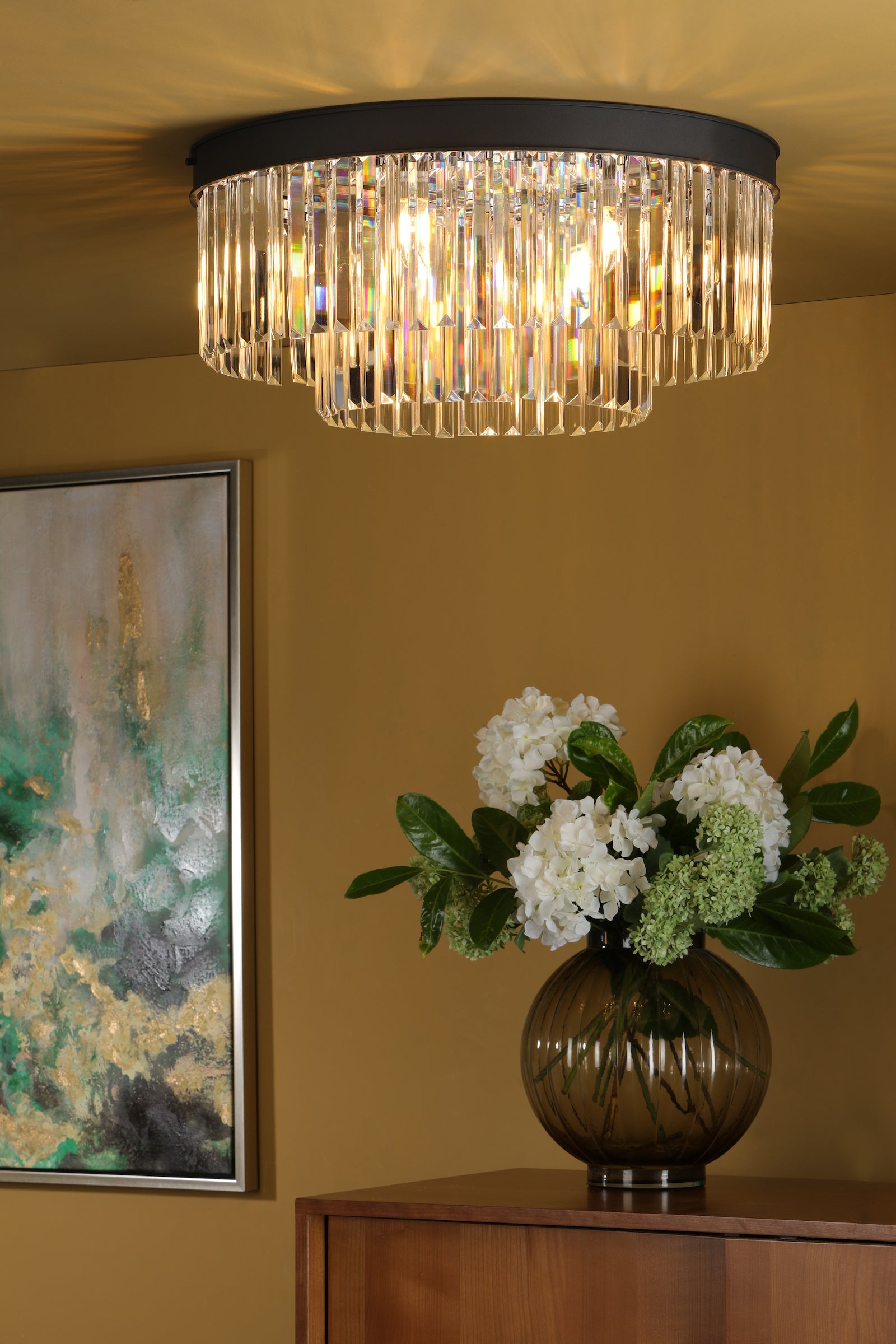 Freyza - Dar Celeus 6 Light Flush Chandelier Anthracite & Crystal