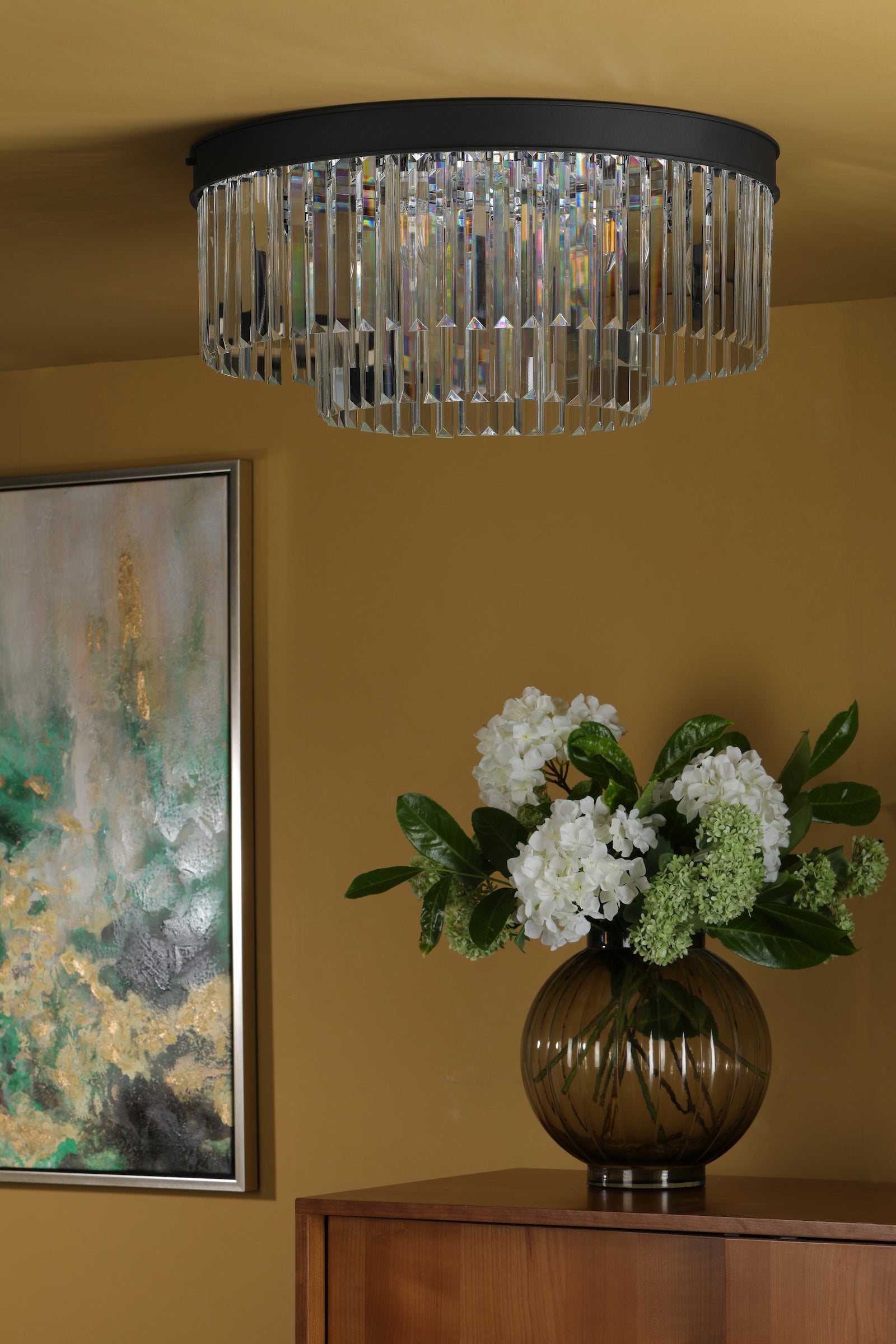 Freyza - Dar Celeus 6 Light Flush Chandelier Anthracite & Crystal