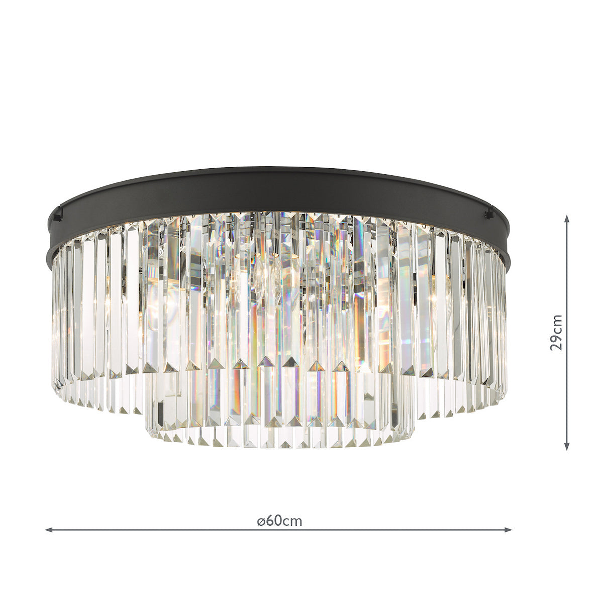 Freyza - Dar Celeus 6 Light Flush Chandelier Anthracite & Crystal