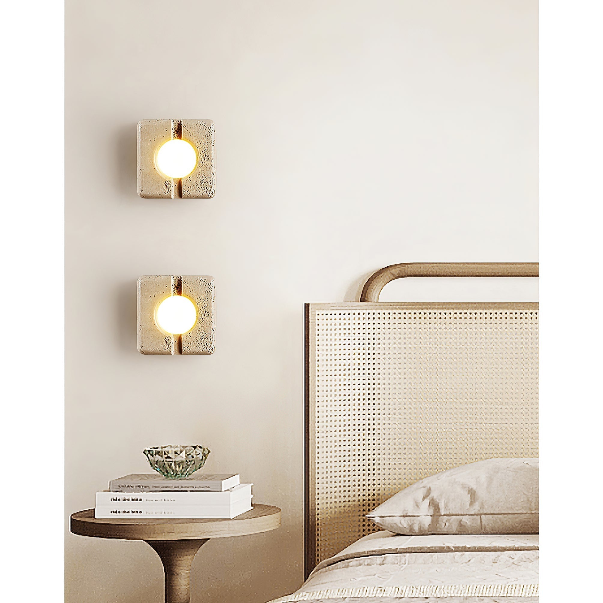 Freyza | Kosmo klare Travertin-Wandleuchte – Schlafzimmer, Flur
