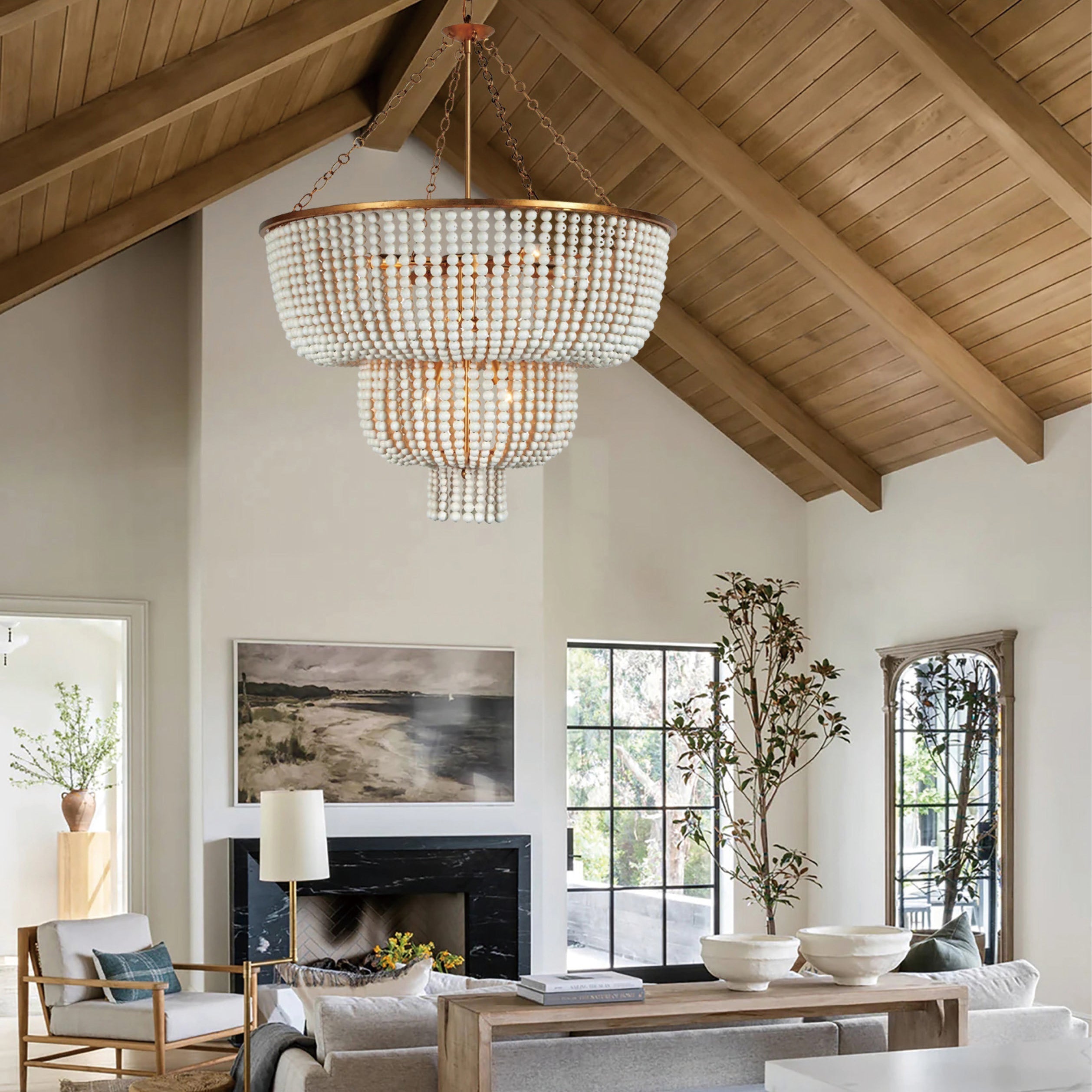Freyza | Opal Postmodern Luxury Wood Opal Chandelier – Modern Dining Room Living Room