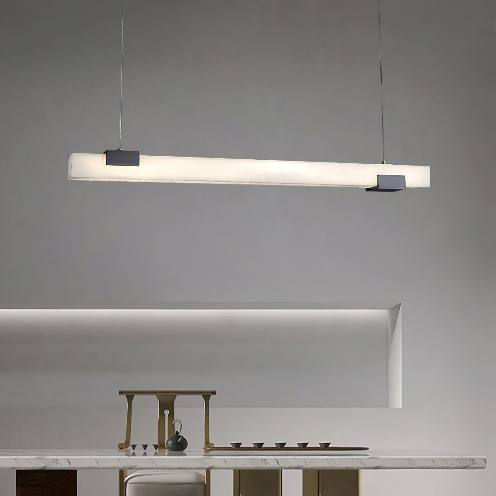 Freyza | Avert Messing-Alabaster-Messing-Pendelleuchte – Küche Esszimmer