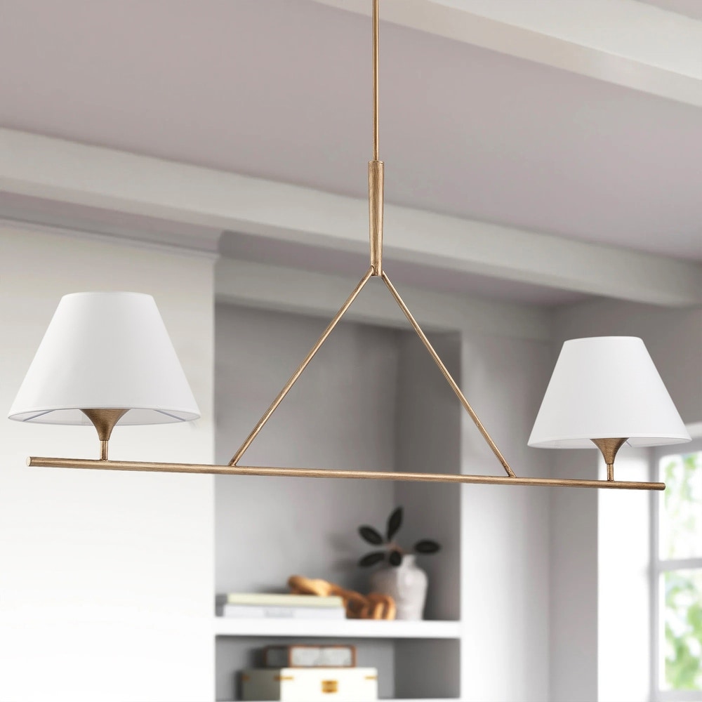 Freyza | Keen Linear Modern Brass Fabric Chandelier – Modern Dining Room Living Room