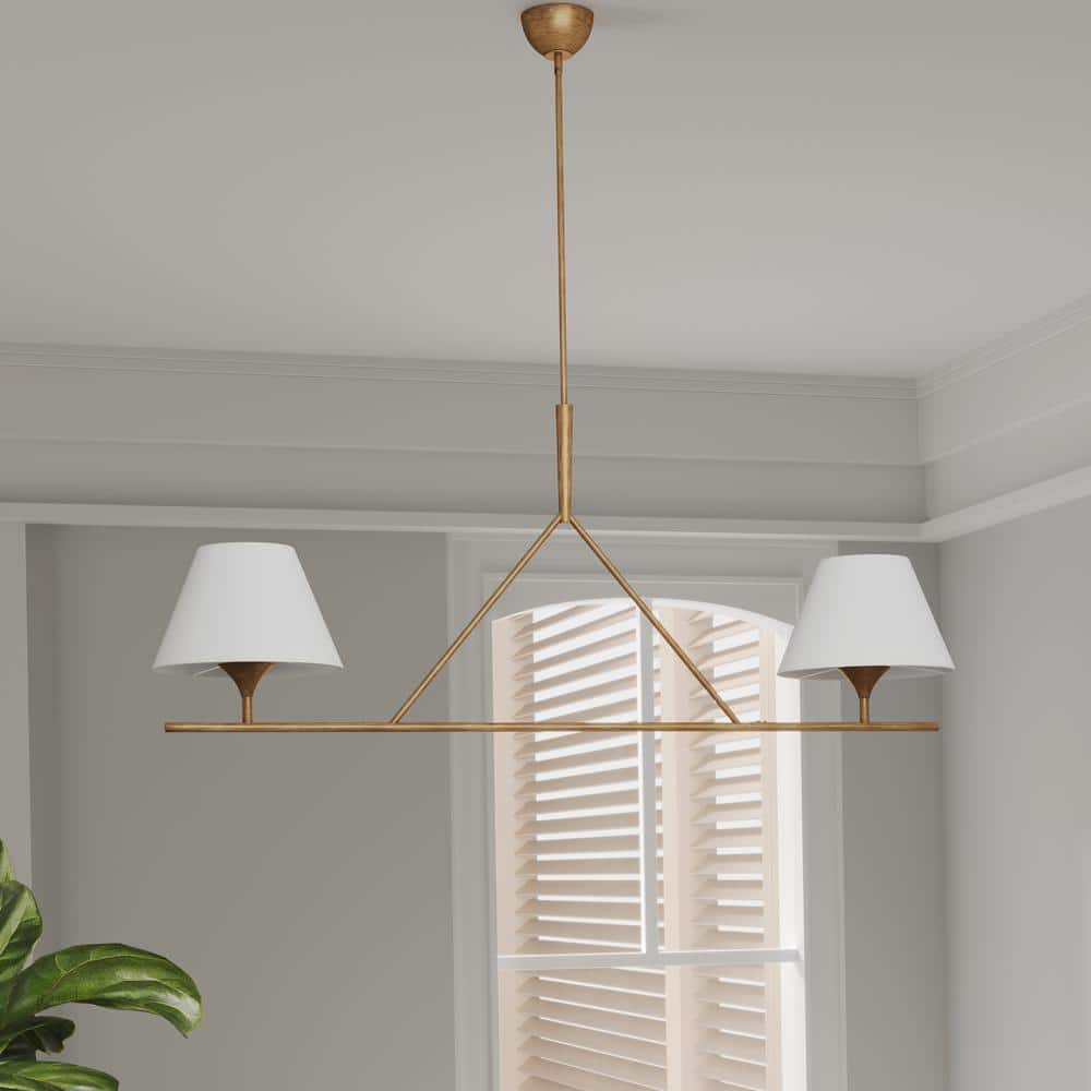 Freyza | Keen Linear Modern Brass Fabric Chandelier – Modern Dining Room Living Room