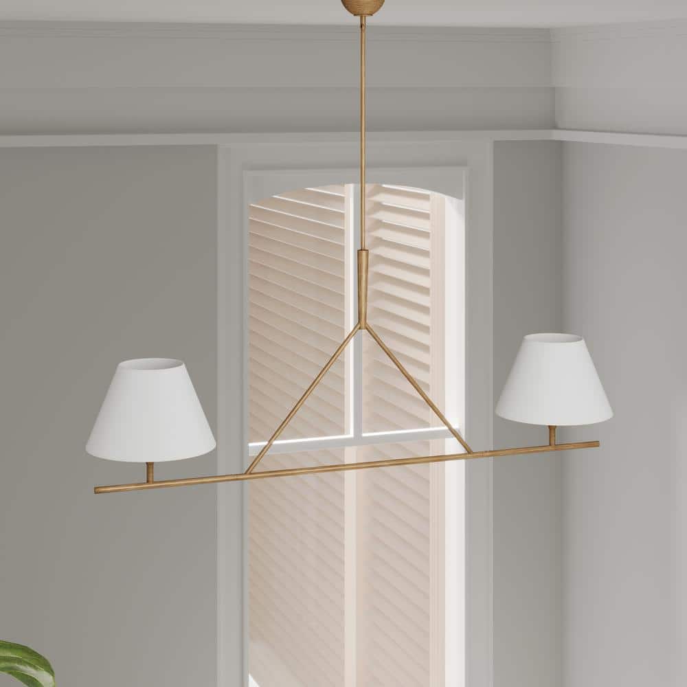 Freyza | Keen Linear Modern Brass Fabric Chandelier – Modern Dining Room Living Room