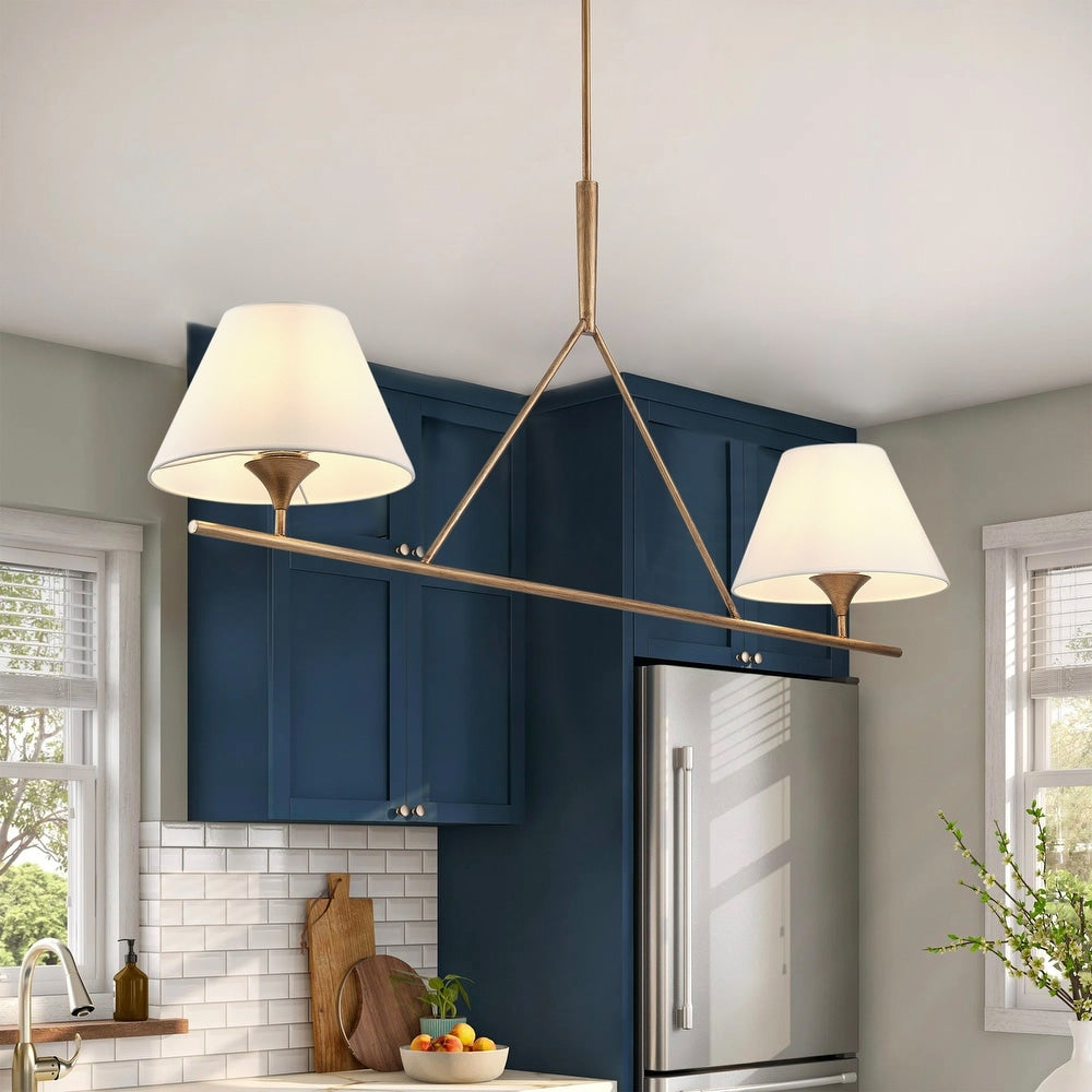 Freyza | Keen Linear Modern Brass Fabric Chandelier – Modern Dining Room Living Room
