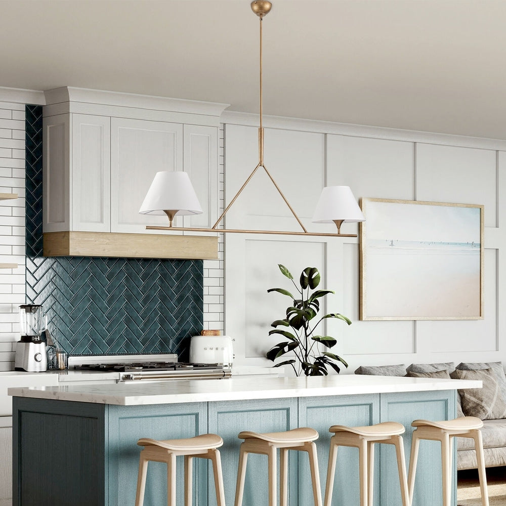 Freyza | Keen Linear Modern Brass Fabric Chandelier – Modern Dining Room Living Room