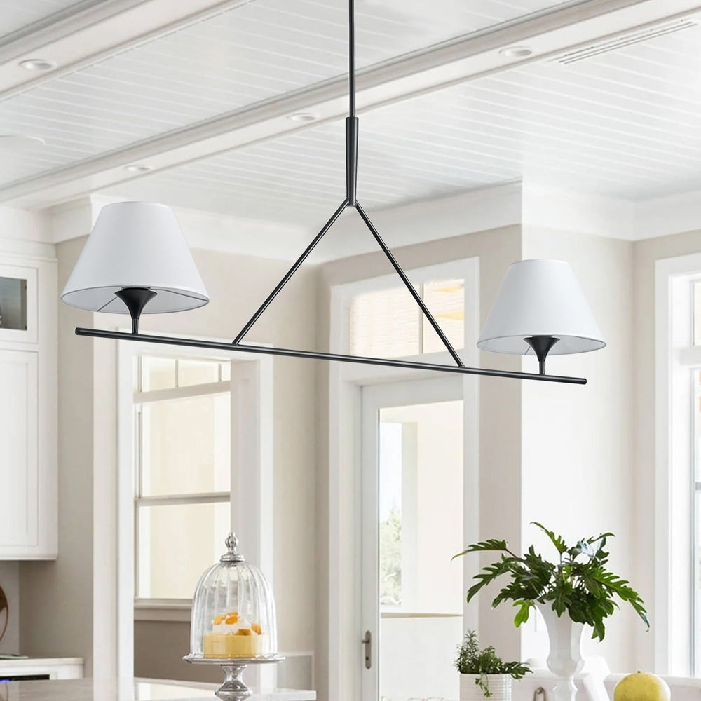 Freyza | Keen Linear Modern Brass Fabric Chandelier – Modern Dining Room Living Room