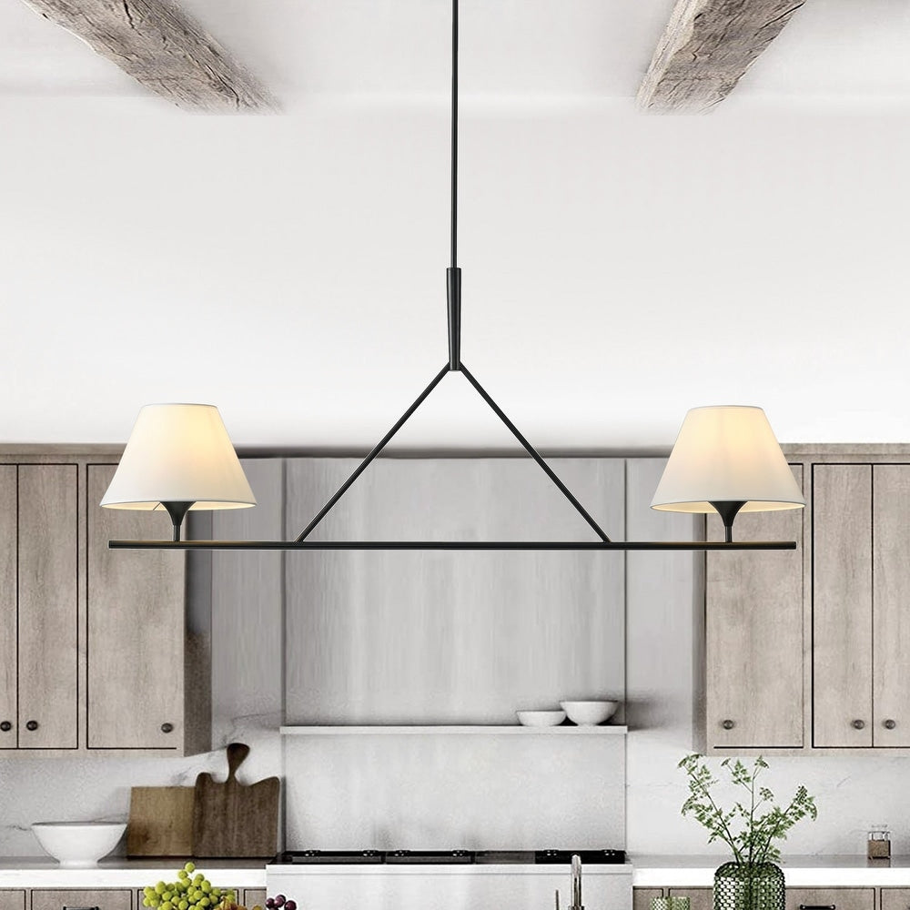 Freyza | Keen Linear Modern Brass Fabric Chandelier – Modern Dining Room Living Room