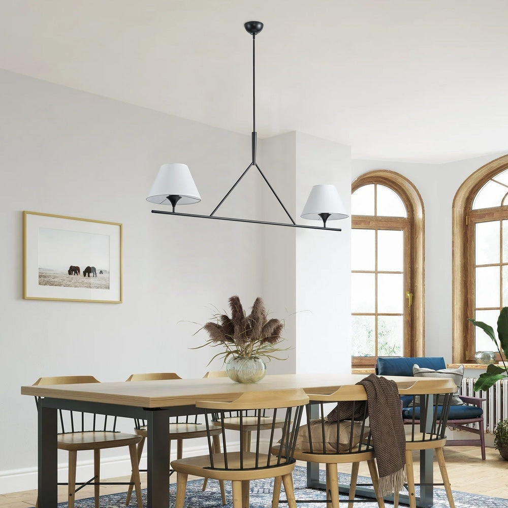 Freyza | Keen Linear Modern Brass Fabric Chandelier – Modern Dining Room Living Room