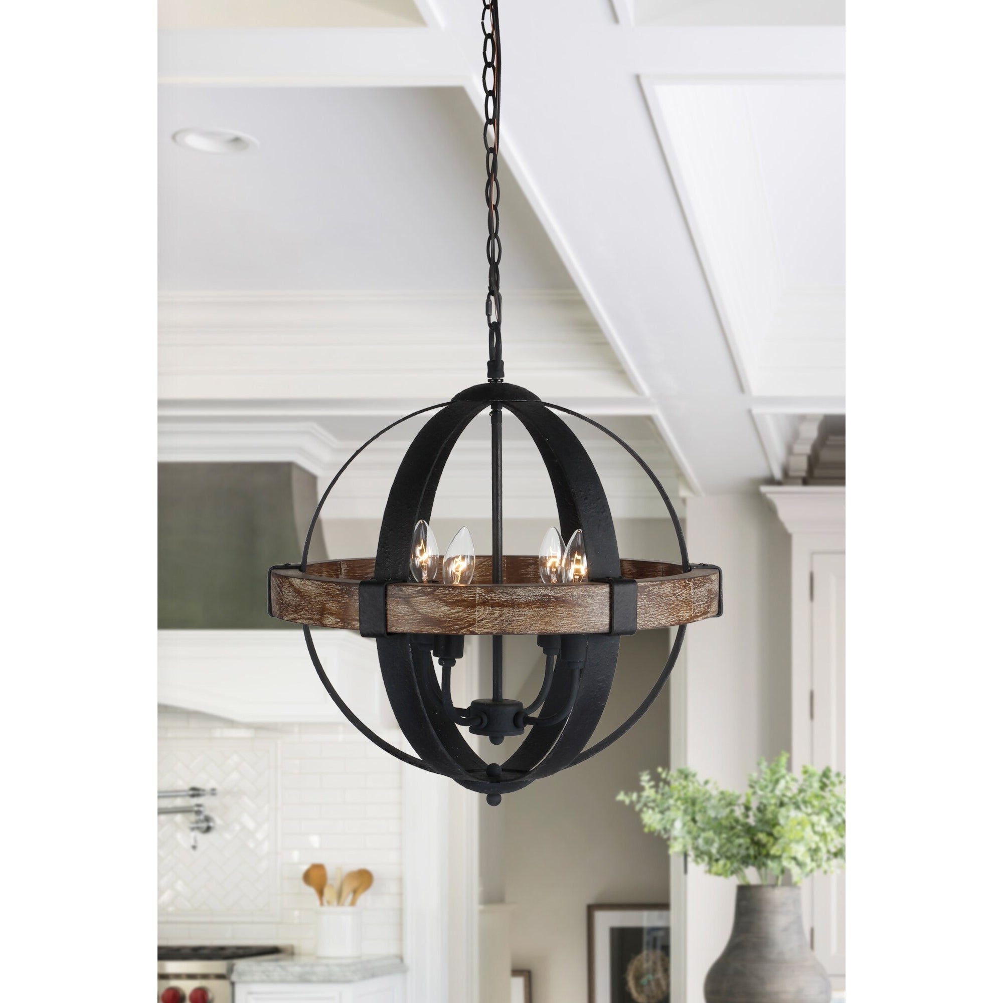 Freyza | Luxe Vintage Industrial Wood Pendant Light – Industrial Kitchen Dining Room