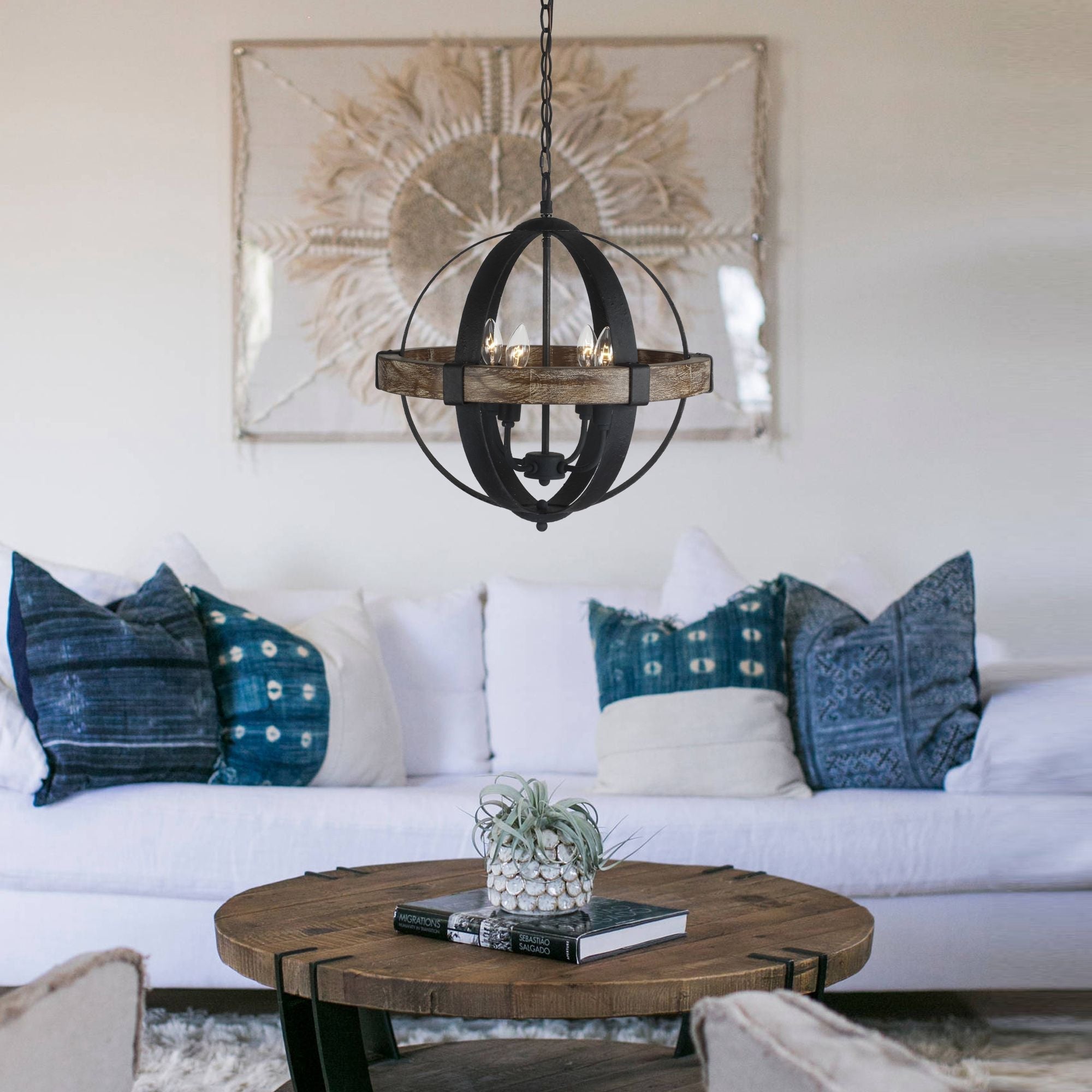 Freyza | Luxe Vintage Industrial Wood Pendant Light – Industrial Kitchen Dining Room