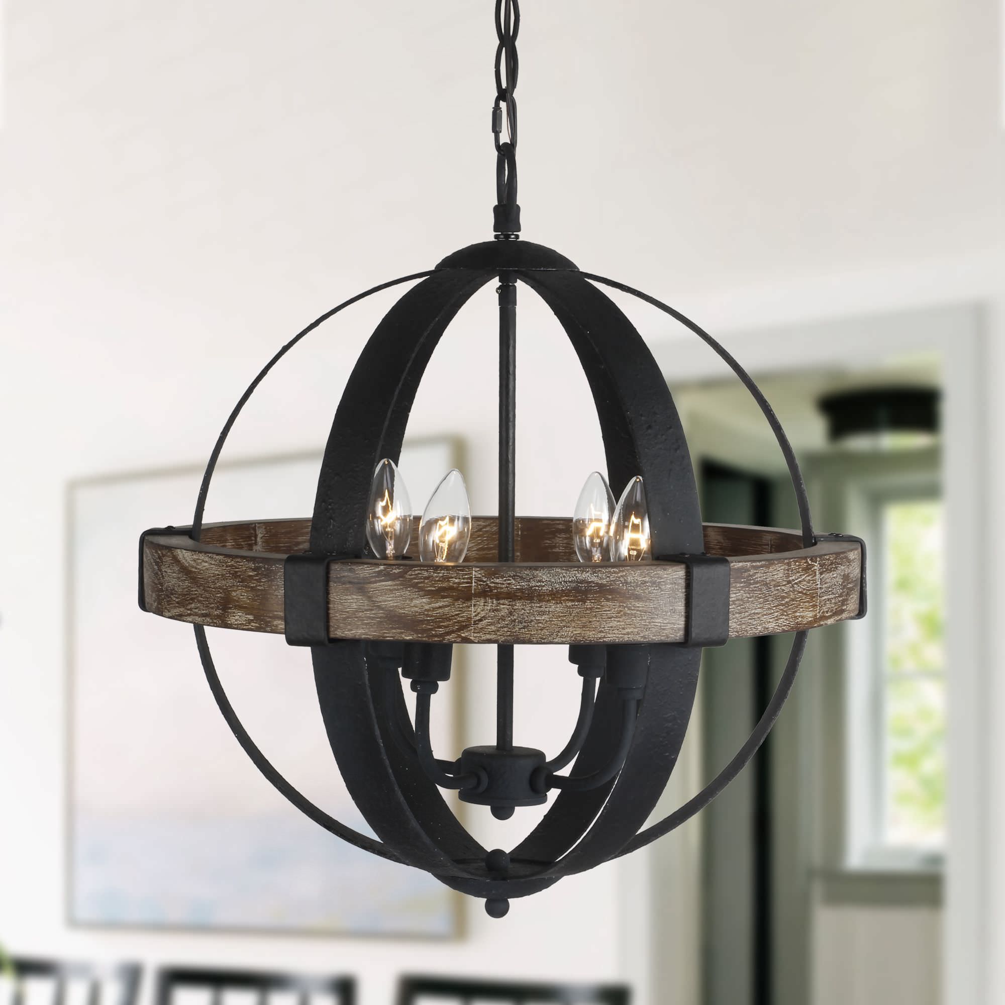 Freyza | Luxe Vintage Industrial Wood Pendant Light – Industrial Kitchen Dining Room