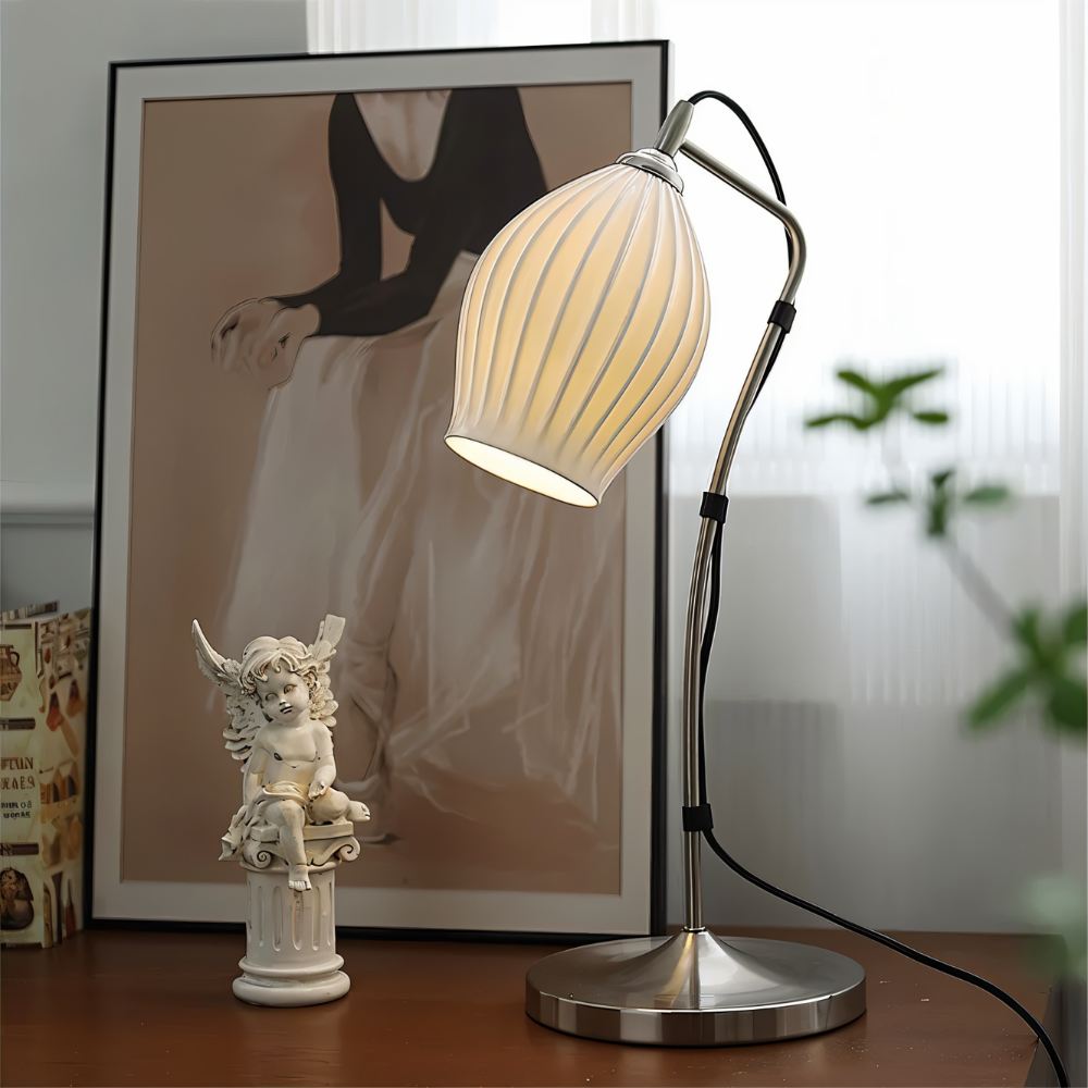 Ceramica | Elegant Ribbed Ceramic Table Lamp for Bedroom and Desk 1