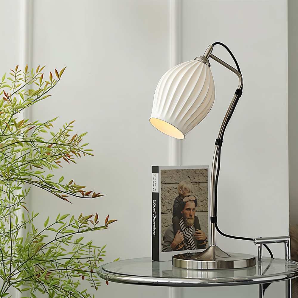 Ceramica | Elegant Ribbed Ceramic Table Lamp for Bedroom and Desk 4