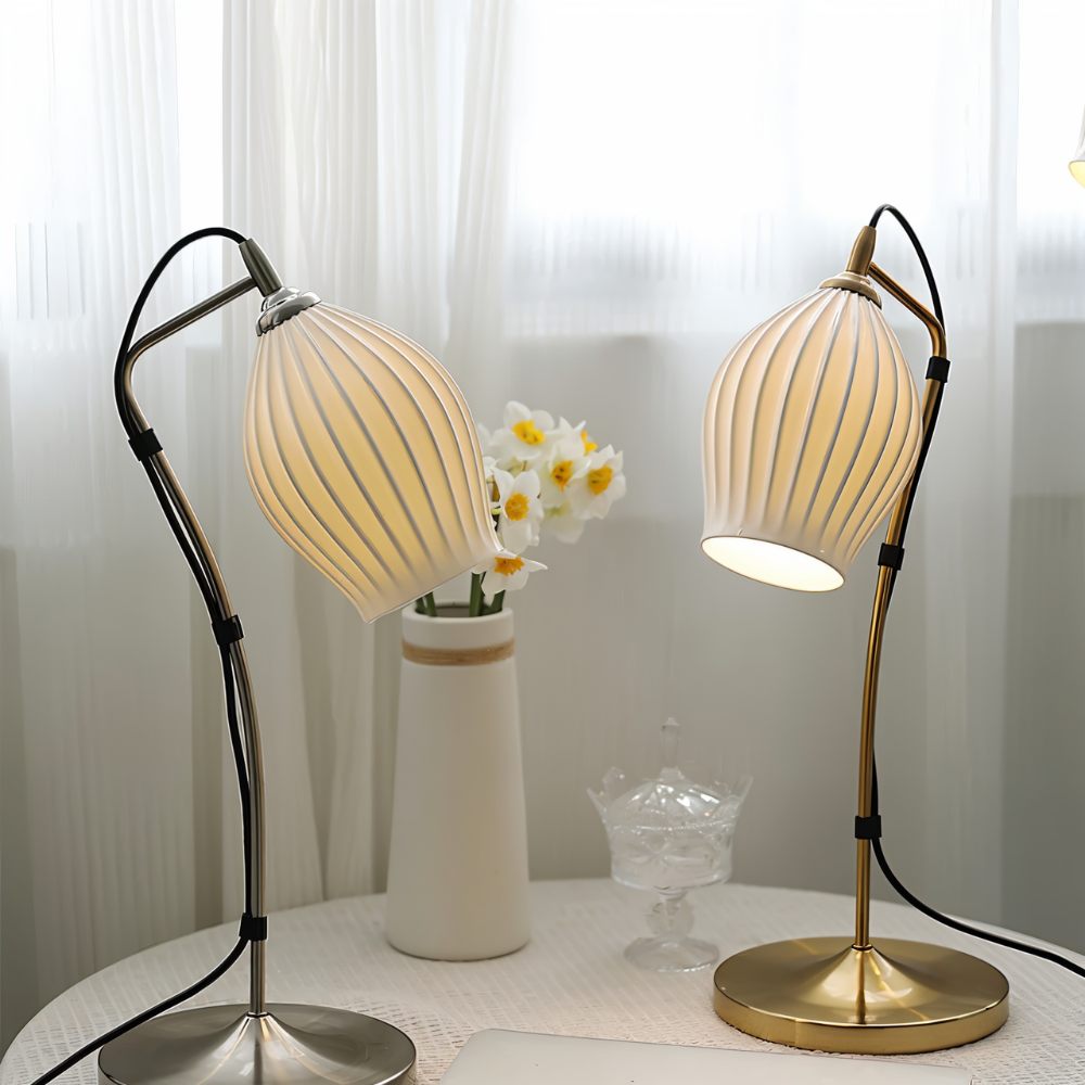 Ceramica | Elegant Ribbed Ceramic Table Lamp for Bedroom and Desk 5