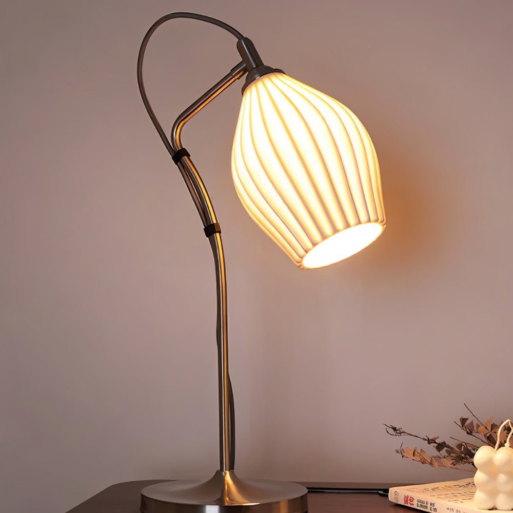 Ceramica | Elegant Ribbed Ceramic Table Lamp for Bedroom and Desk 8