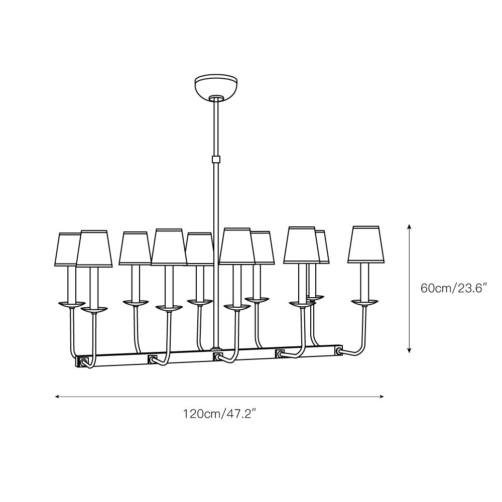 Freyza | Lineare Messing-Leuchte Beacon aus Messing und Stoff – Esszimmer, Wohnzimmer