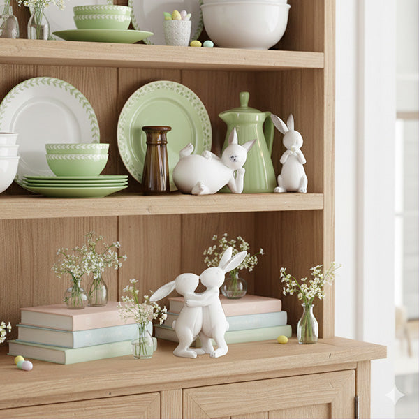 Freyza - Charming Bunny Figurine Set | Vintage Resin Rabbit Figurines with Distressed Finish for Whimsical Spring Decor