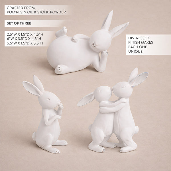 Freyza - Charming Bunny Figurine Set | Vintage Resin Rabbit Figurines with Distressed Finish for Whimsical Spring Decor