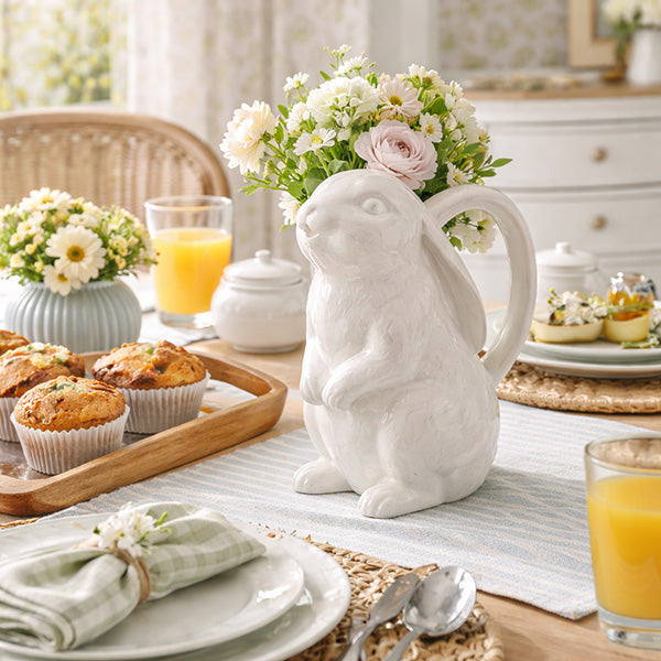 Freyza - Charming Bunny | White Ceramic Flower Vase with Lifelike Detail | Elegant Decor for Year-Round Use