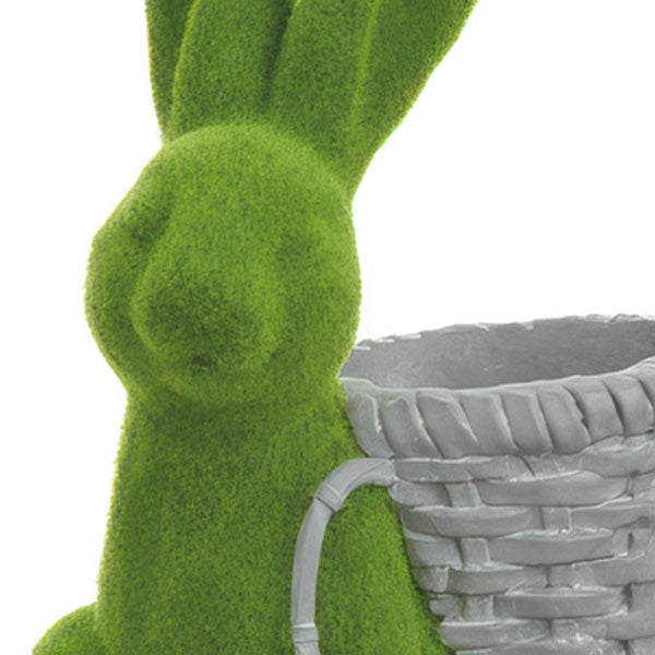Freyza - Charming Flocked Bunny Planter | Weather-Resistant Design with Woven Basket for Seasonal Decor