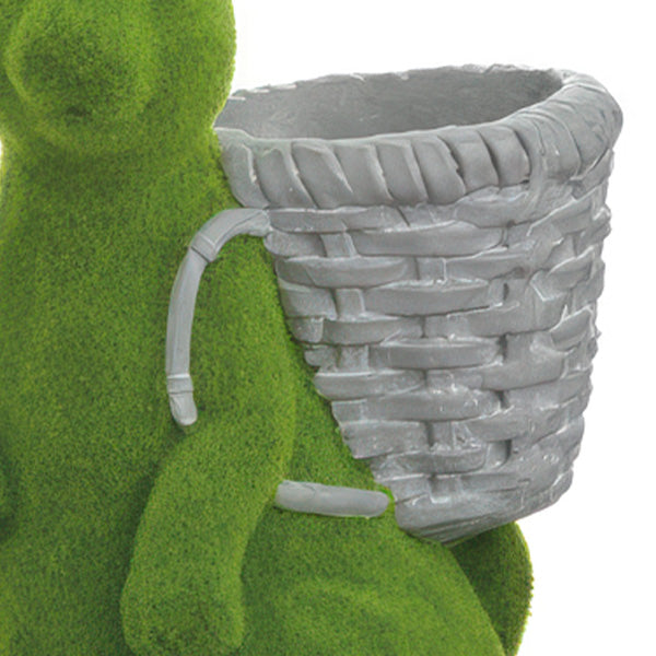 Freyza - Charming Flocked Bunny Planter | Weather-Resistant Design with Woven Basket for Seasonal Decor