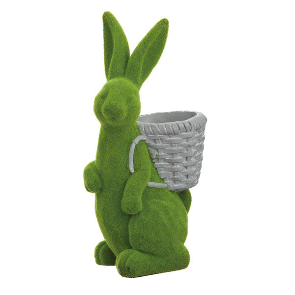 Freyza - Charming Flocked Bunny Planter | Weather-Resistant Design with Woven Basket for Seasonal Decor