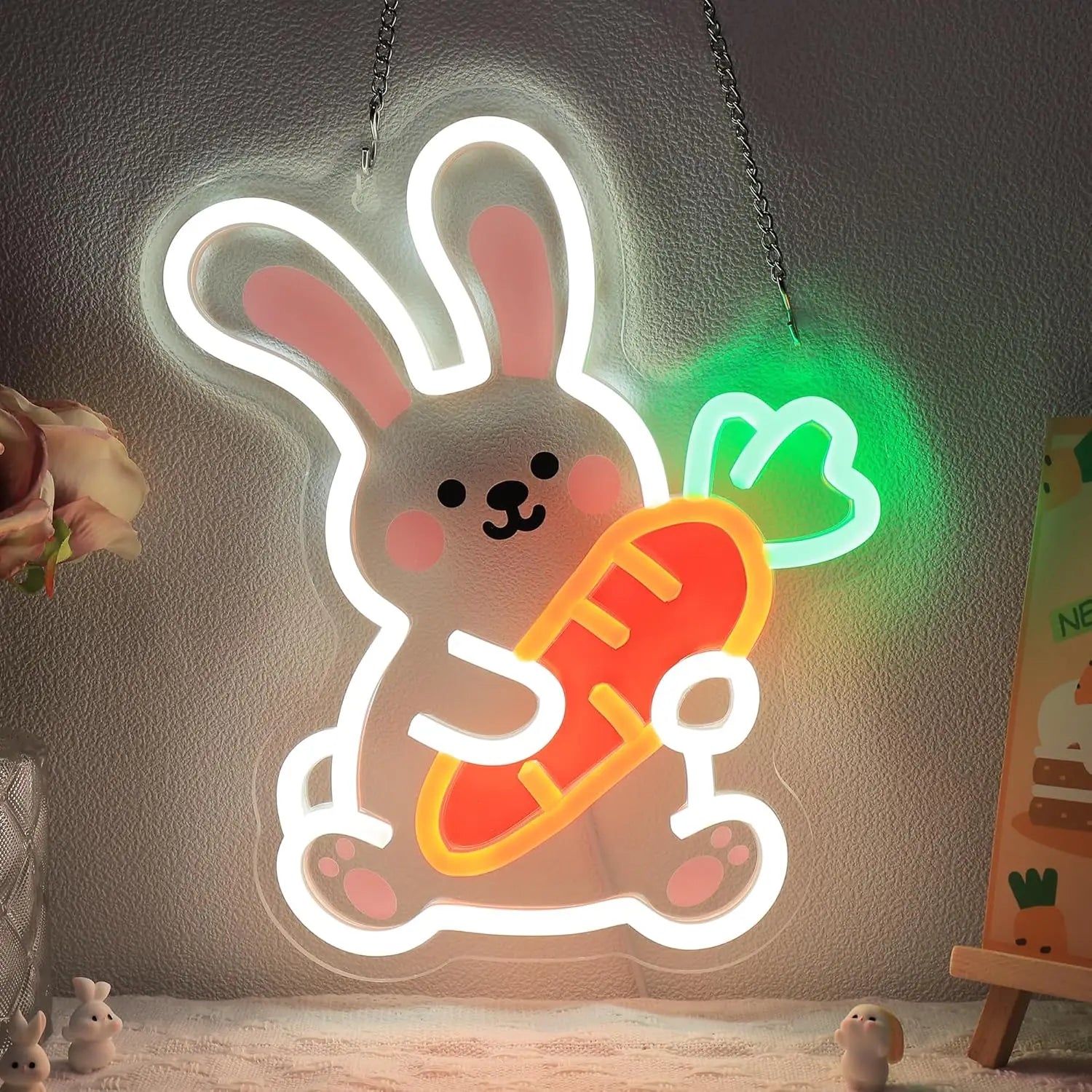 Charming Neon Night Light | USB Dimmable Bunny Lamp for Kids' Rooms 0