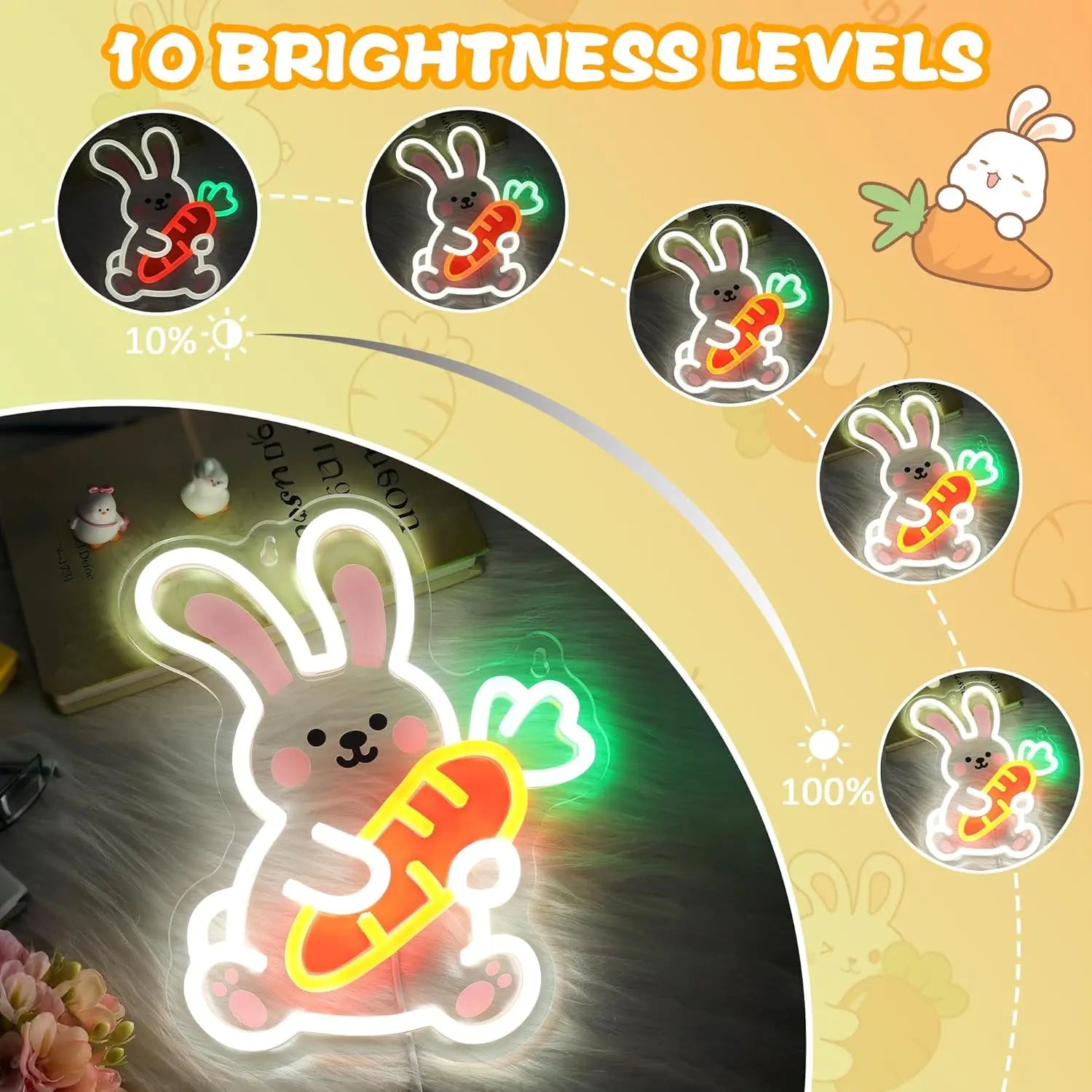 Charming Neon Night Light | USB Dimmable Bunny Lamp for Kids' Rooms 1
