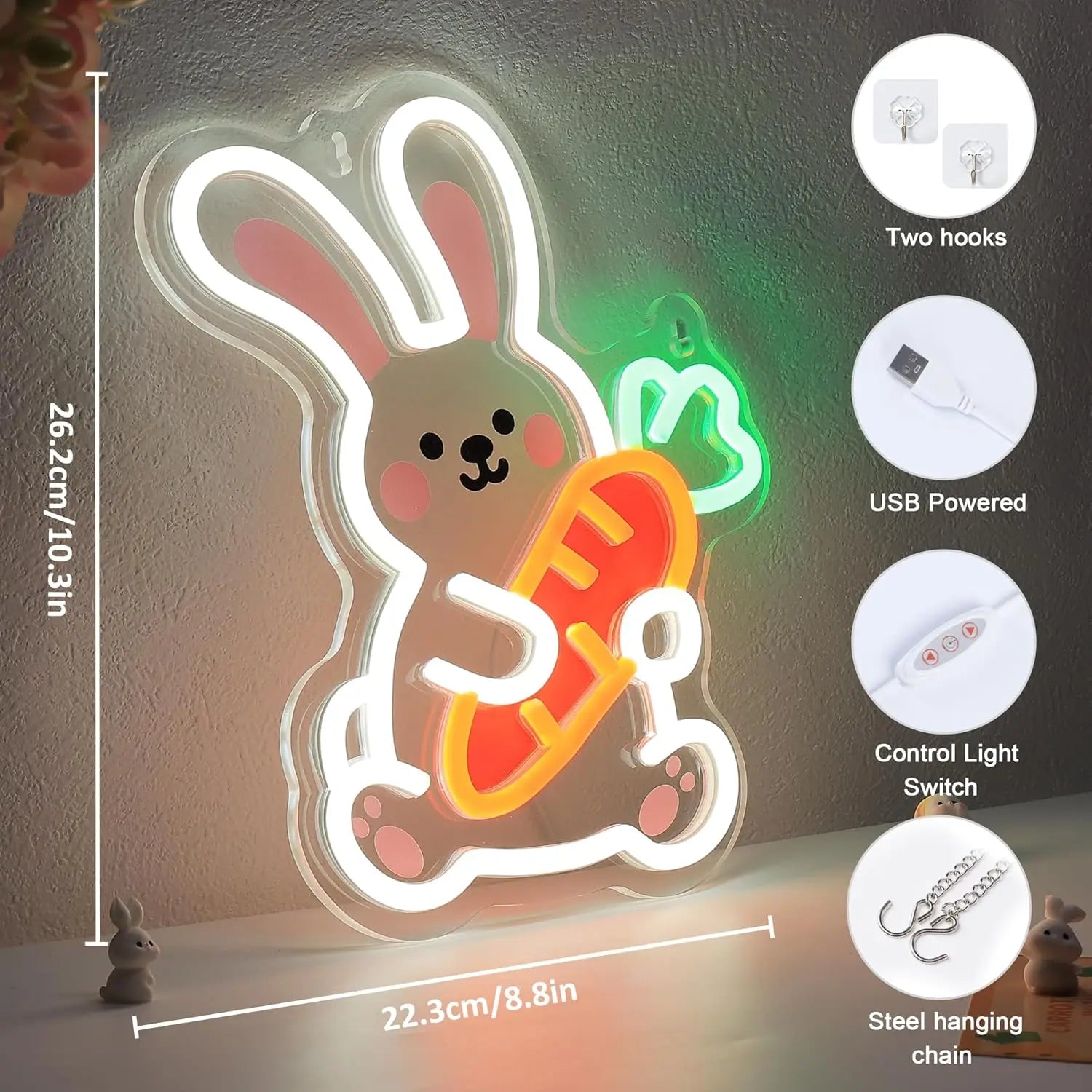 Charming Neon Night Light | USB Dimmable Bunny Lamp for Kids' Rooms 2