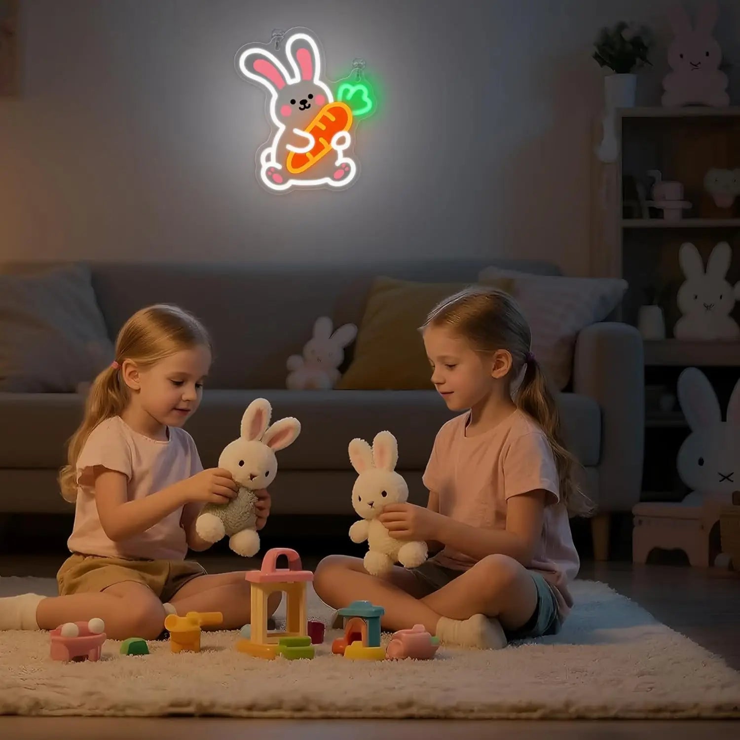 Charming Neon Night Light | USB Dimmable Bunny Lamp for Kids' Rooms 3