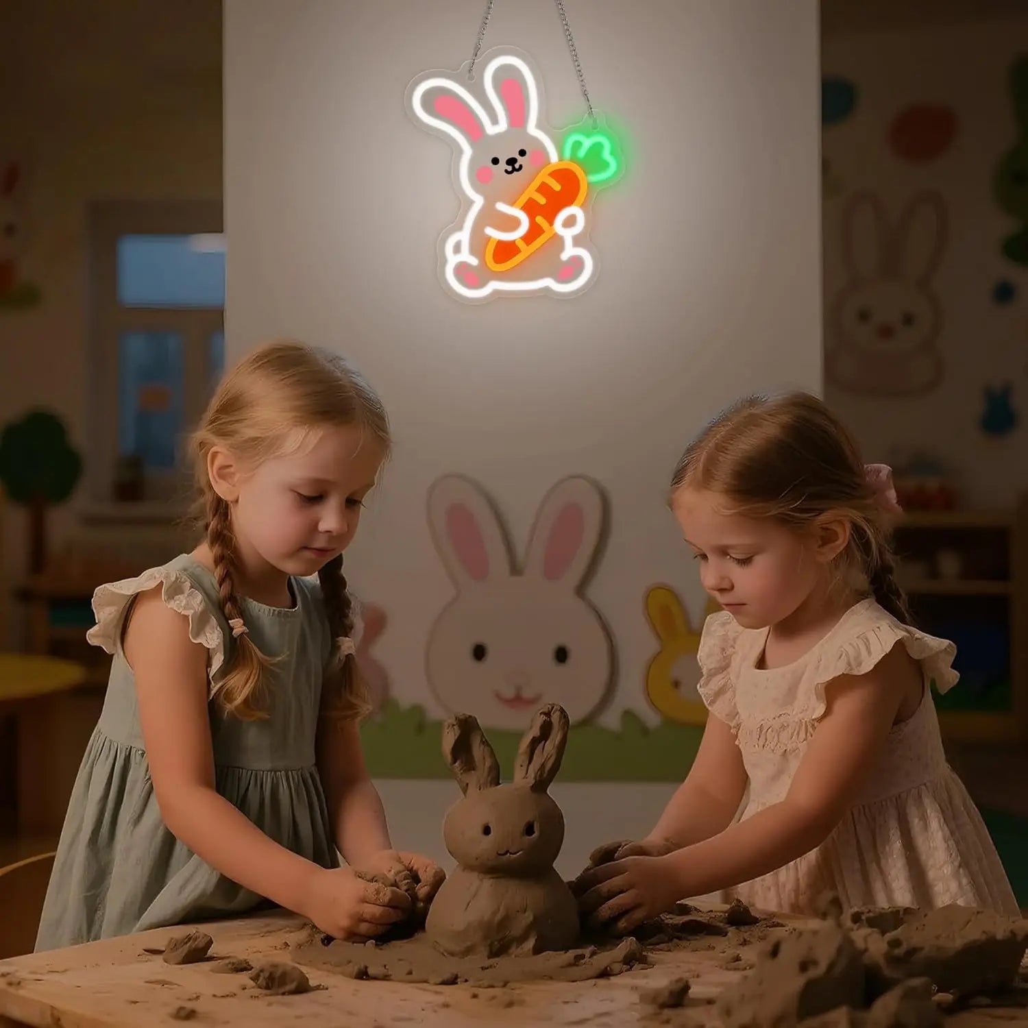 Charming Neon Night Light | USB Dimmable Bunny Lamp for Kids' Rooms 4