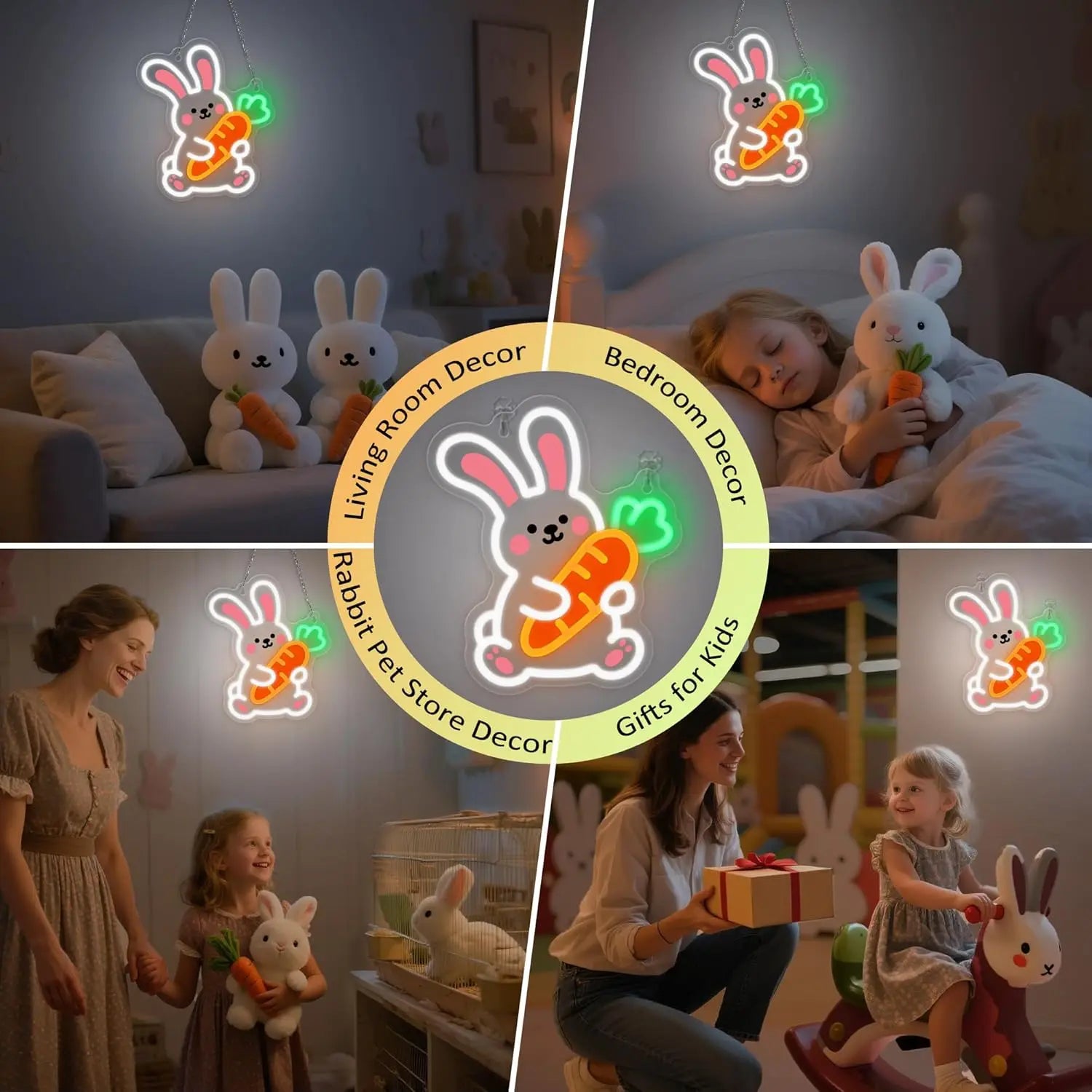 Charming Neon Night Light | USB Dimmable Bunny Lamp for Kids' Rooms 5