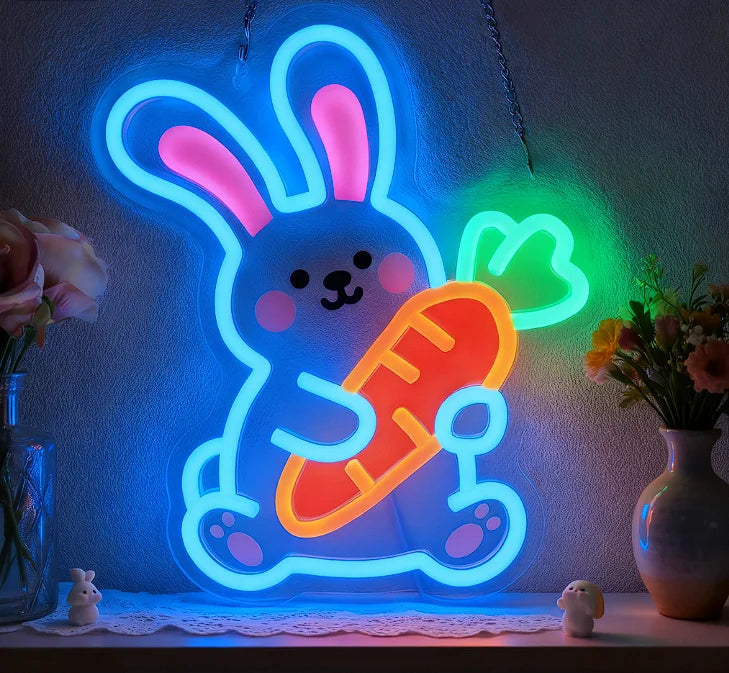 Charming Neon Night Light | USB Dimmable Bunny Lamp for Kids' Rooms 6