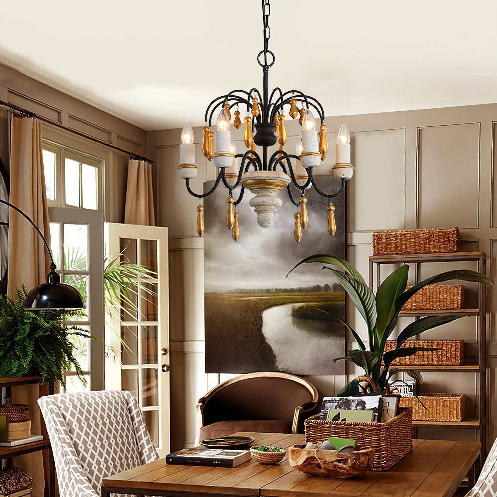 Freyza | Nischen-Vintage-Kronleuchter aus edlem Holz – Vintage-Esszimmer und Wohnzimmer