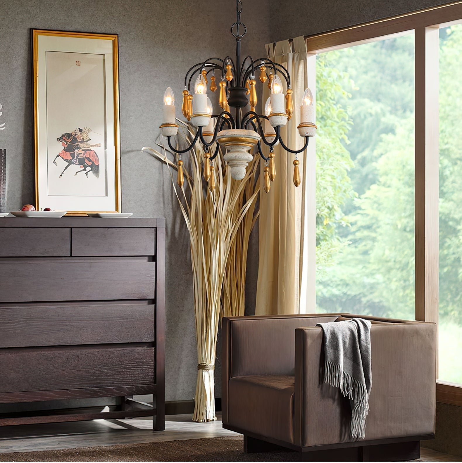Freyza | Nischen-Vintage-Kronleuchter aus edlem Holz – Vintage-Esszimmer und Wohnzimmer