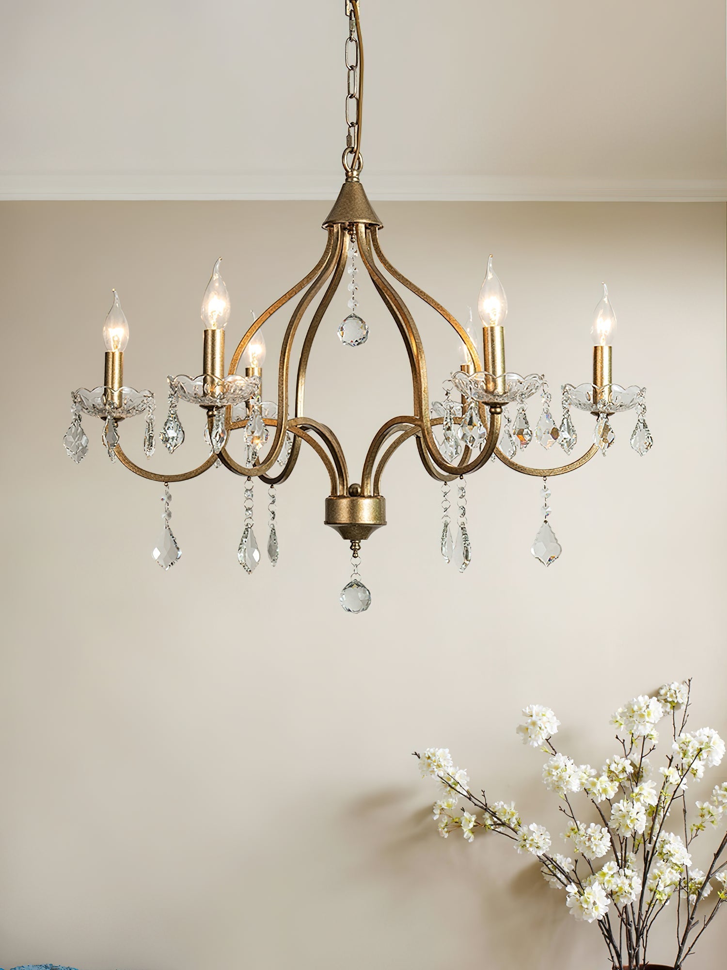 Freyza | Breathe Luxury Vintage Brass Crystal Chandelier – Vintage Dining Room Living Room