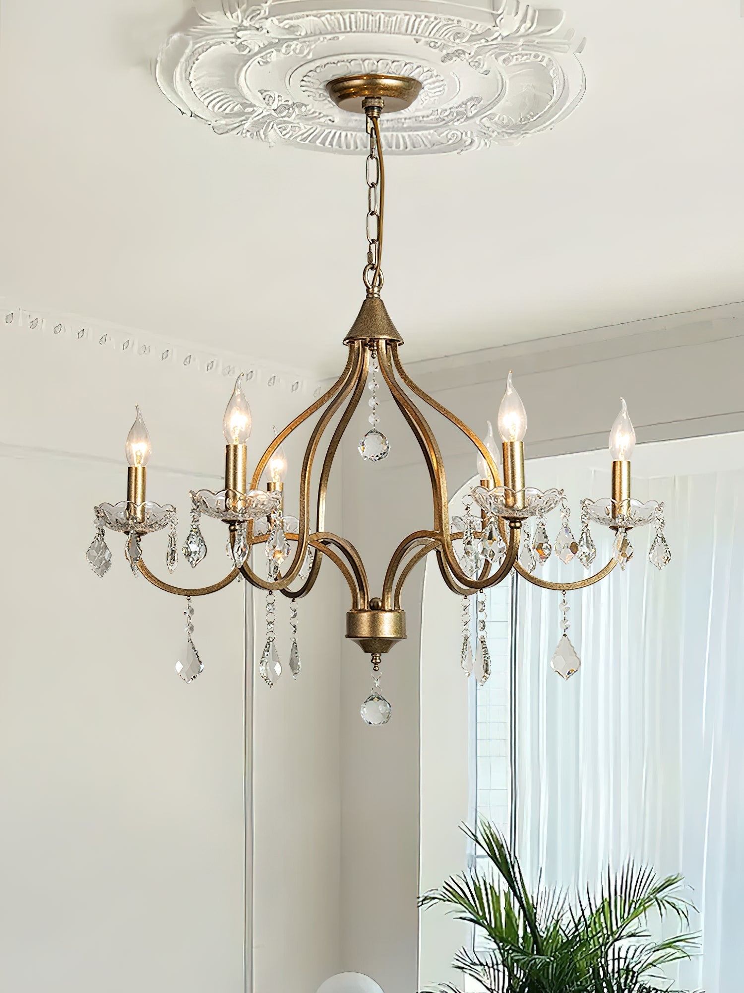 Freyza | Breathe Luxury Vintage Brass Crystal Chandelier – Vintage Dining Room Living Room