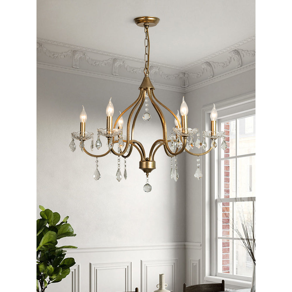 Freyza | Breathe Luxury Vintage Brass Crystal Chandelier – Vintage Dining Room Living Room