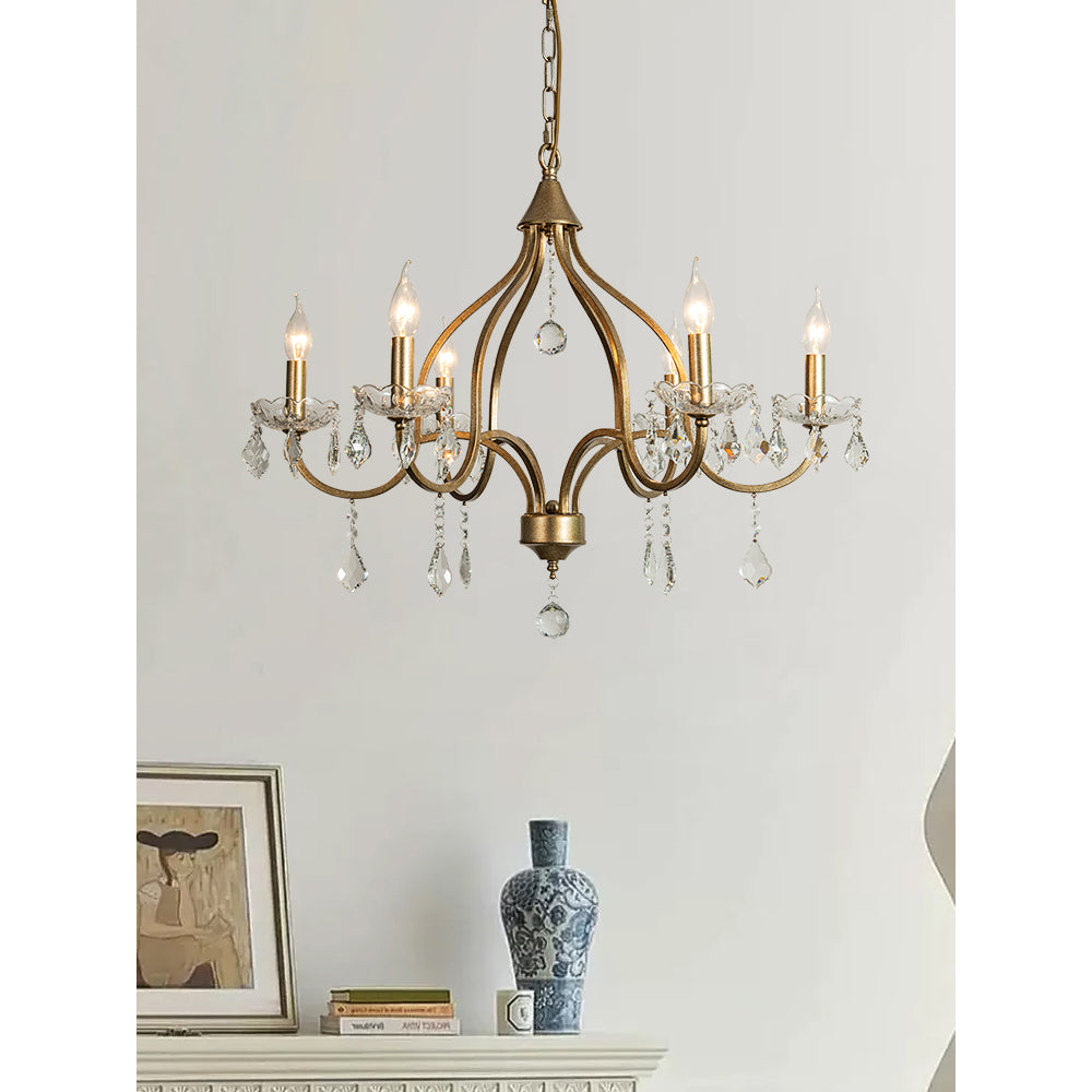 Freyza | Breathe Luxury Vintage Brass Crystal Chandelier – Vintage Dining Room Living Room