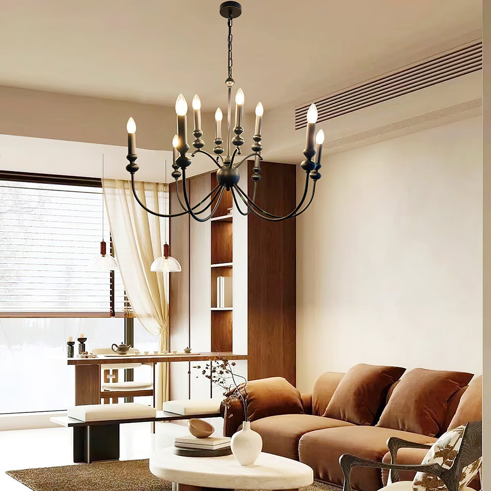 Freyza | Crest Vintage Industrial Black Chandelier – Industrial Dining Room Living Room