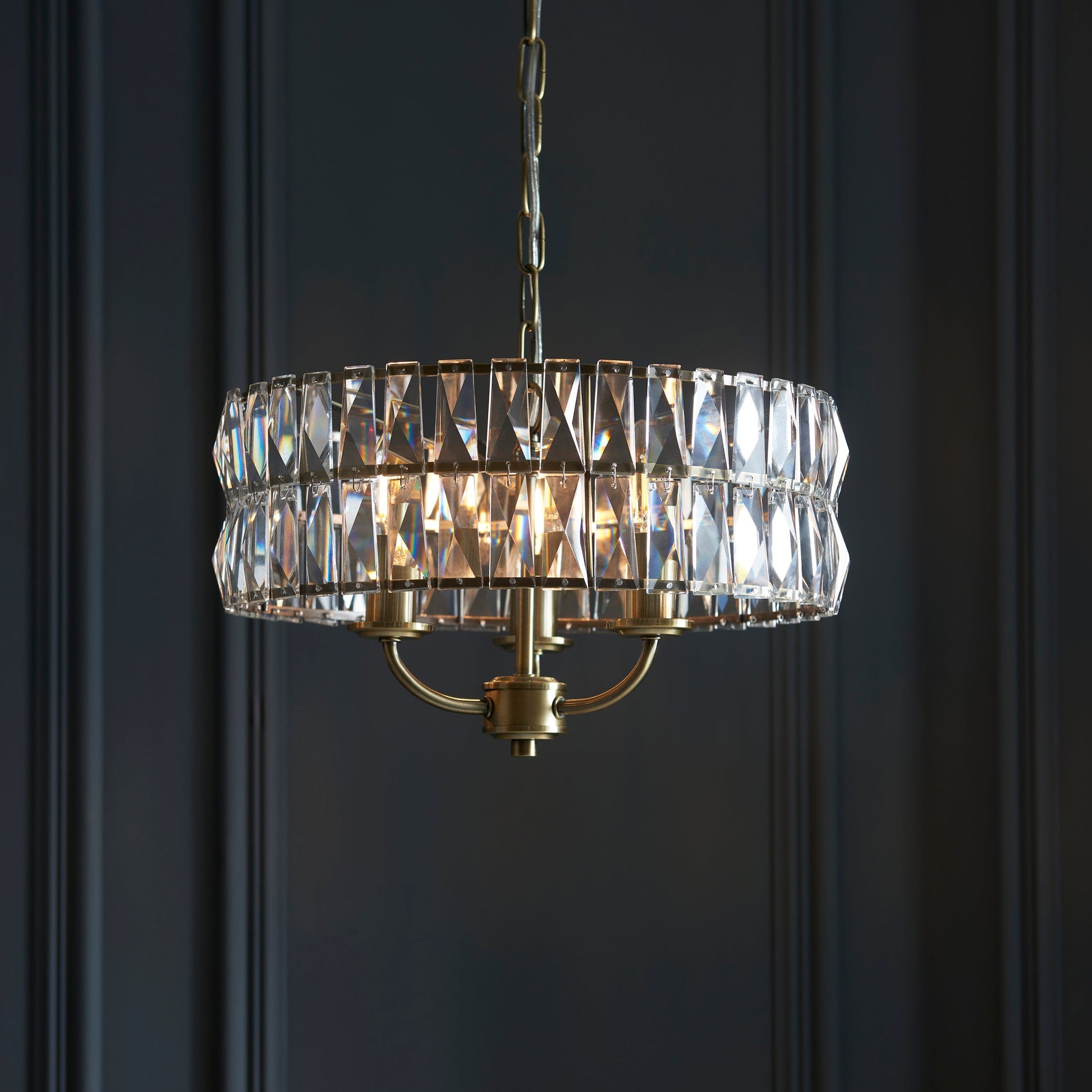 Clifton | 3-Light Chandelier with Decorative Glass Shades | Antique Brass Finish for Elegant Illumination 0
