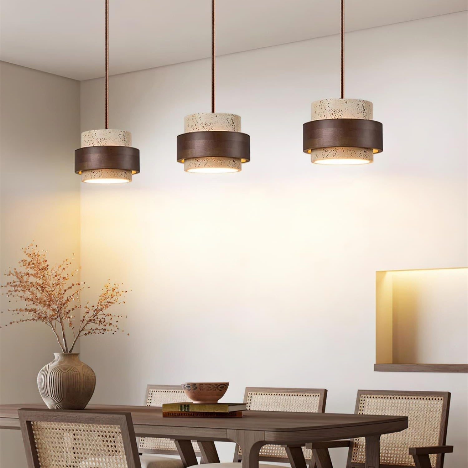 Freyza | Suspension Ritta en travertin – Lampe pour cuisine et salle à manger