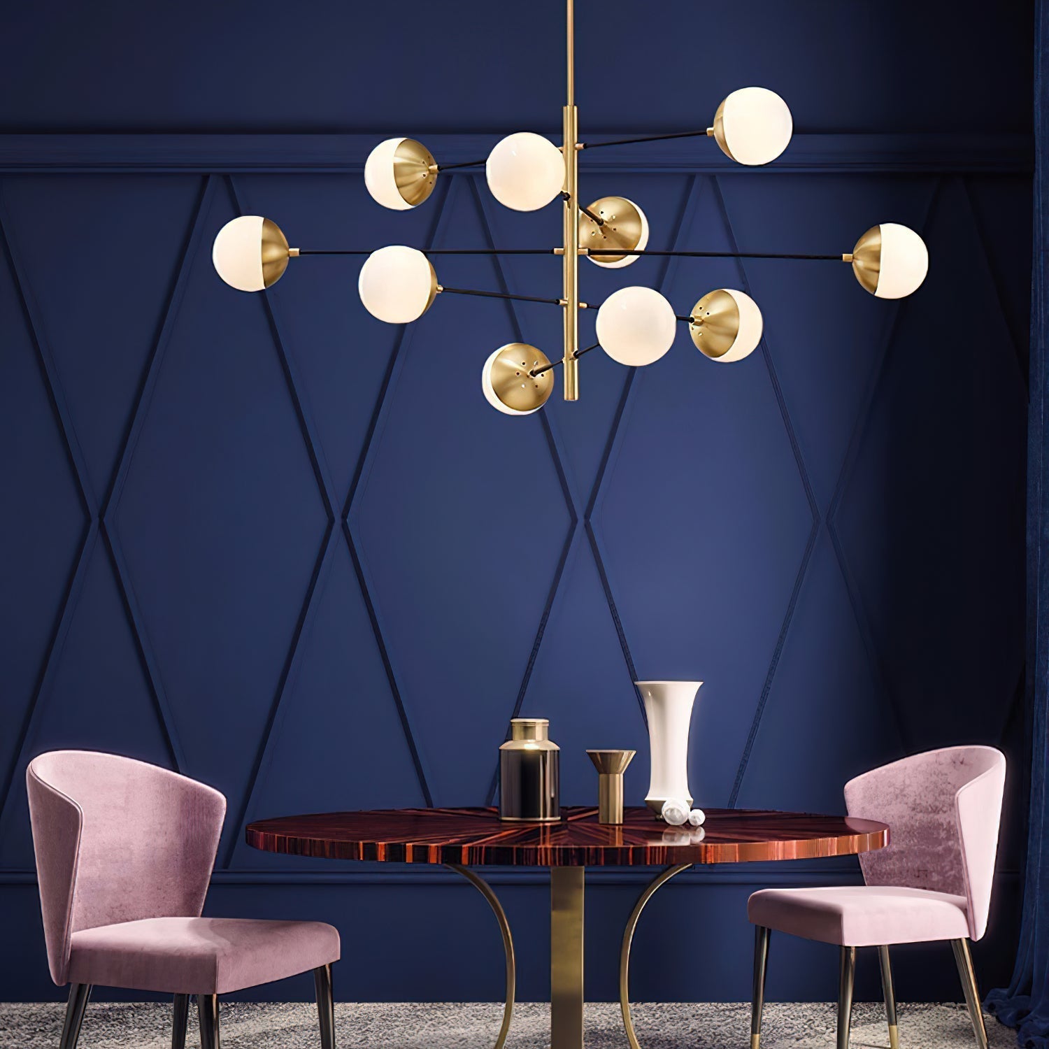 Freyza | Ultra Brass Glass Brass Glass Chandelier – Dining Room Living Room