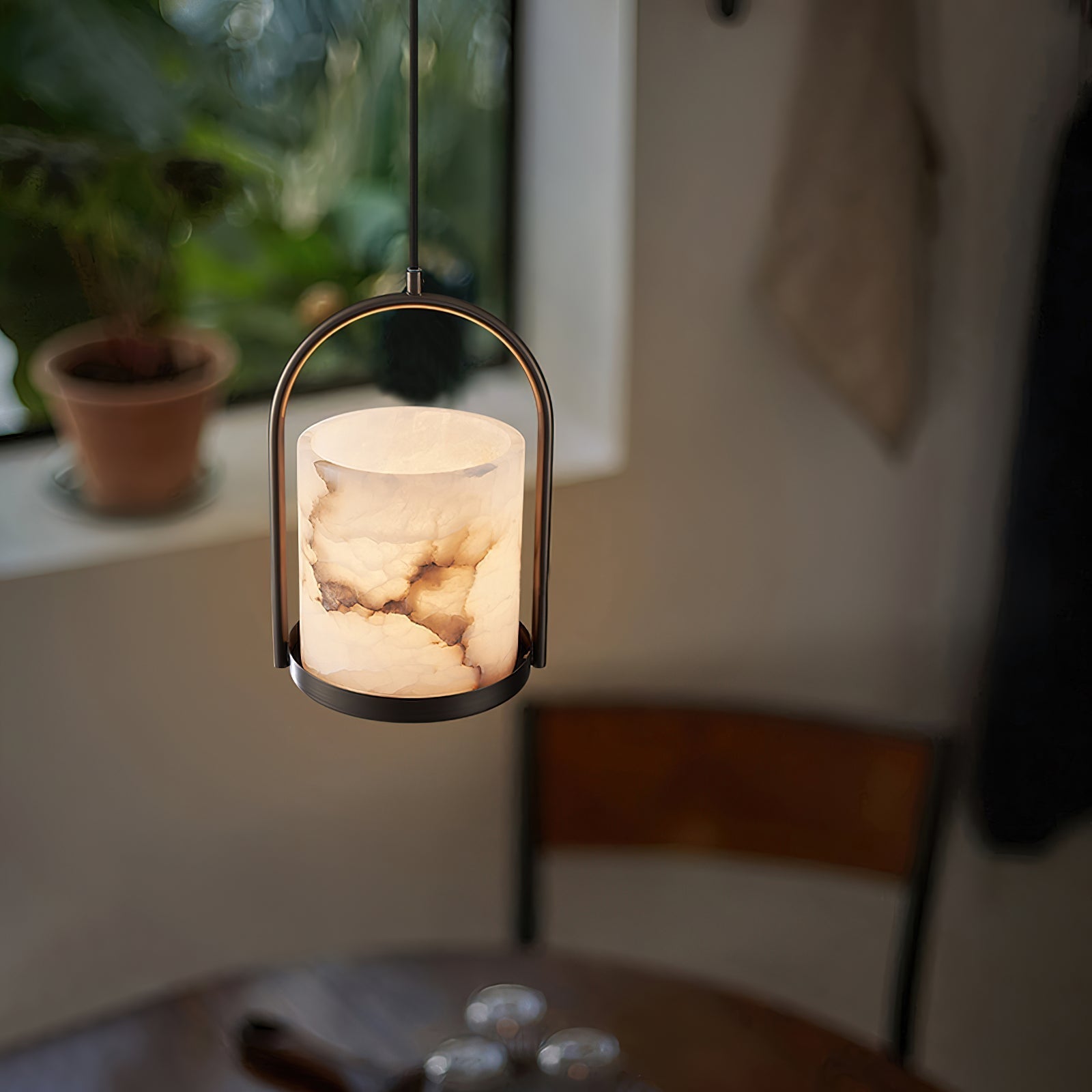 Freyza | Jewel Brass Alabaster Brass Pendant Light – Kitchen Dining Room